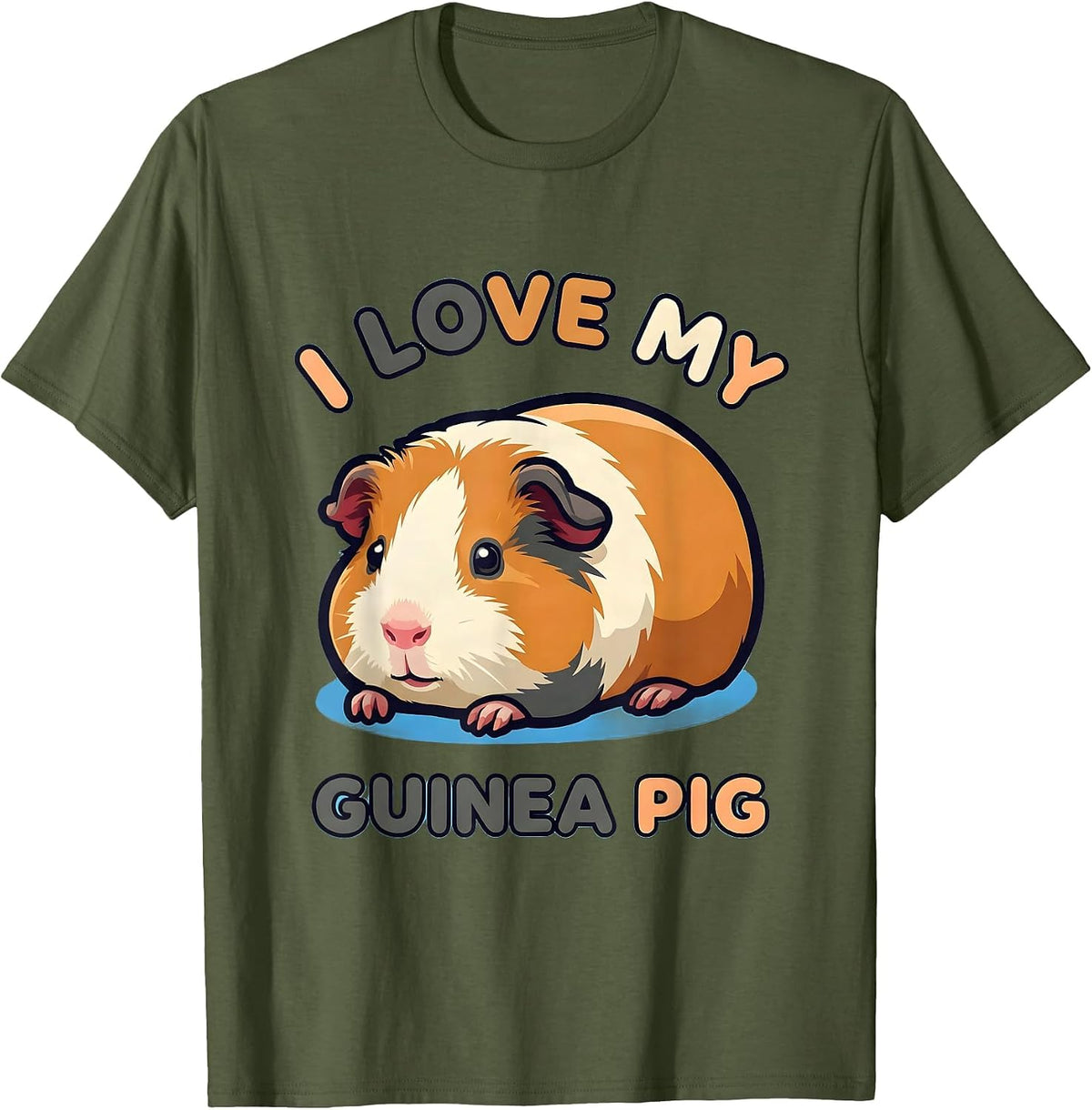 Men's I Love My Guinea Pig Cute Kawaii Pet Lover Gift T-Shirt - Olive Green