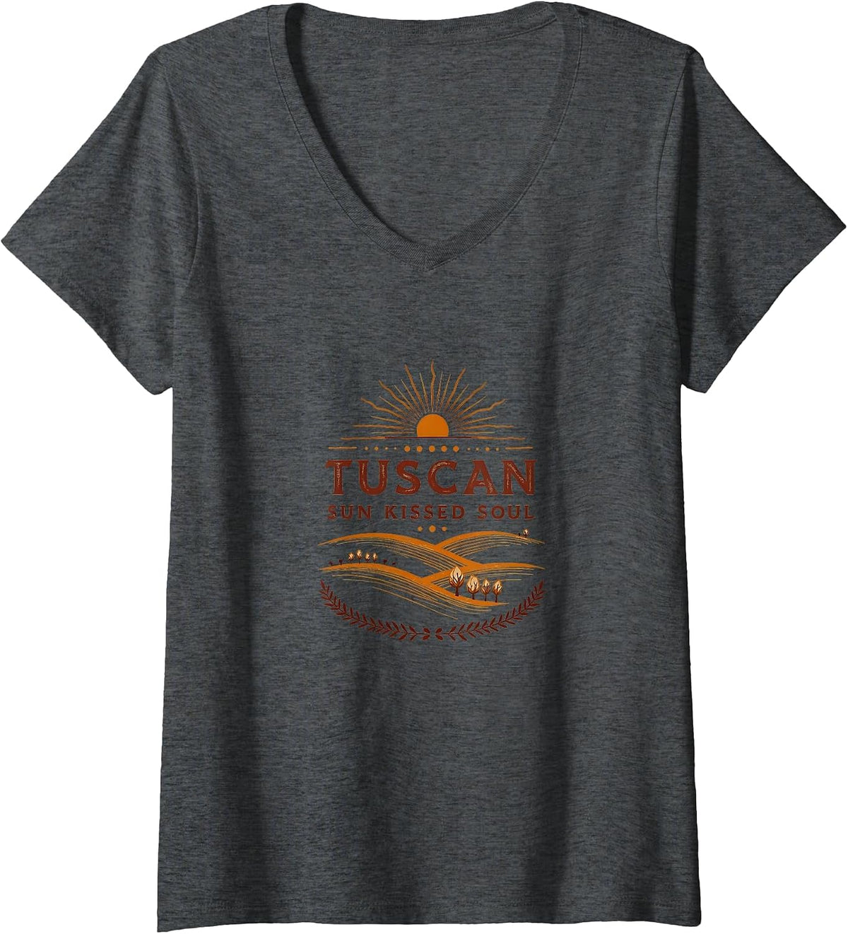 Women's Tuscan Sun Kissed Soul Italian Inspired Design V-Neck T-Shirt - Dark Heather Grey