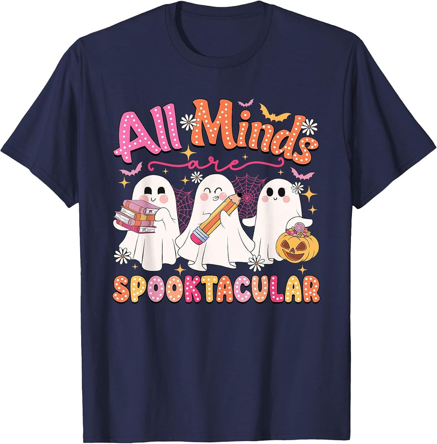 All Minds are Spooktacular Halloween School Psychologist T-Shirt - Navy Blue