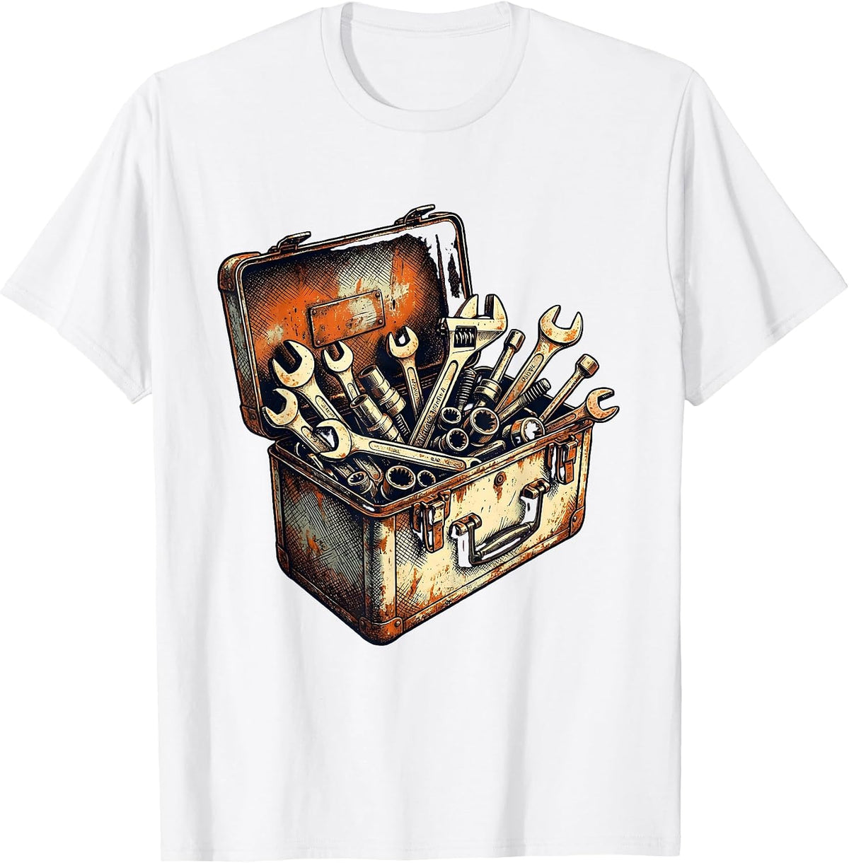 Men's Mechanic Toolbox Overflowing Wrenches Graphic T-Shirt - White