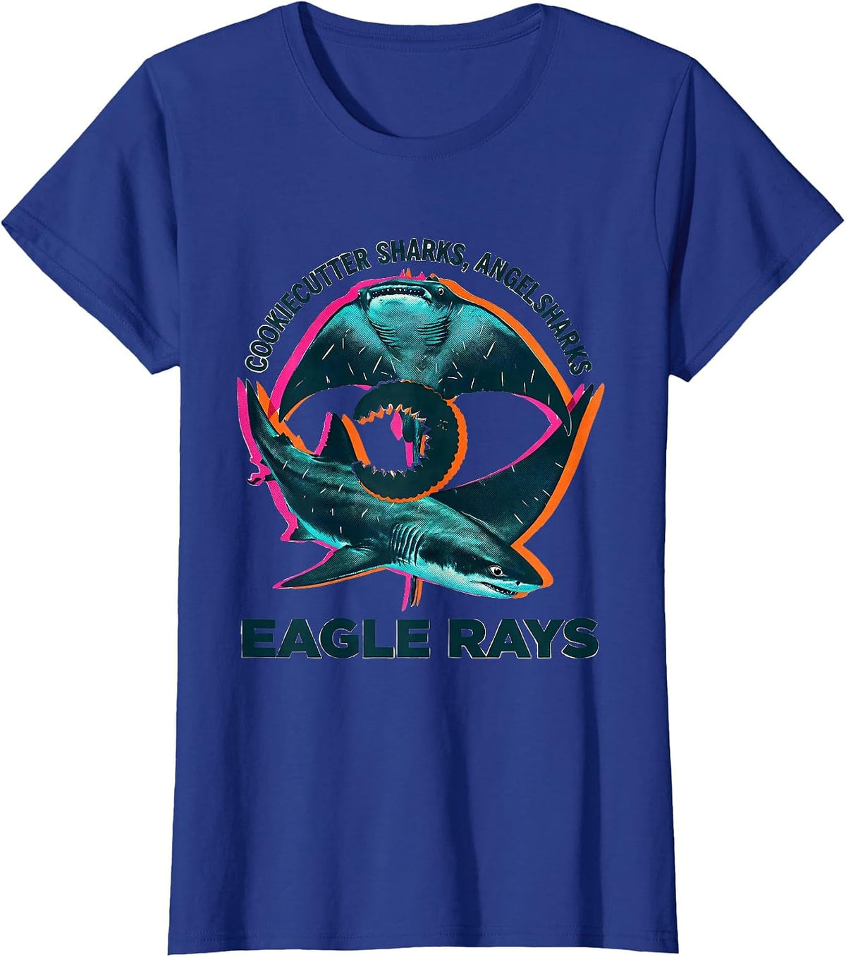Women's Cookiecutter Sharks, Angel Sharks, Eagle Rays Marine Biology T-Shirt - Royal Blue