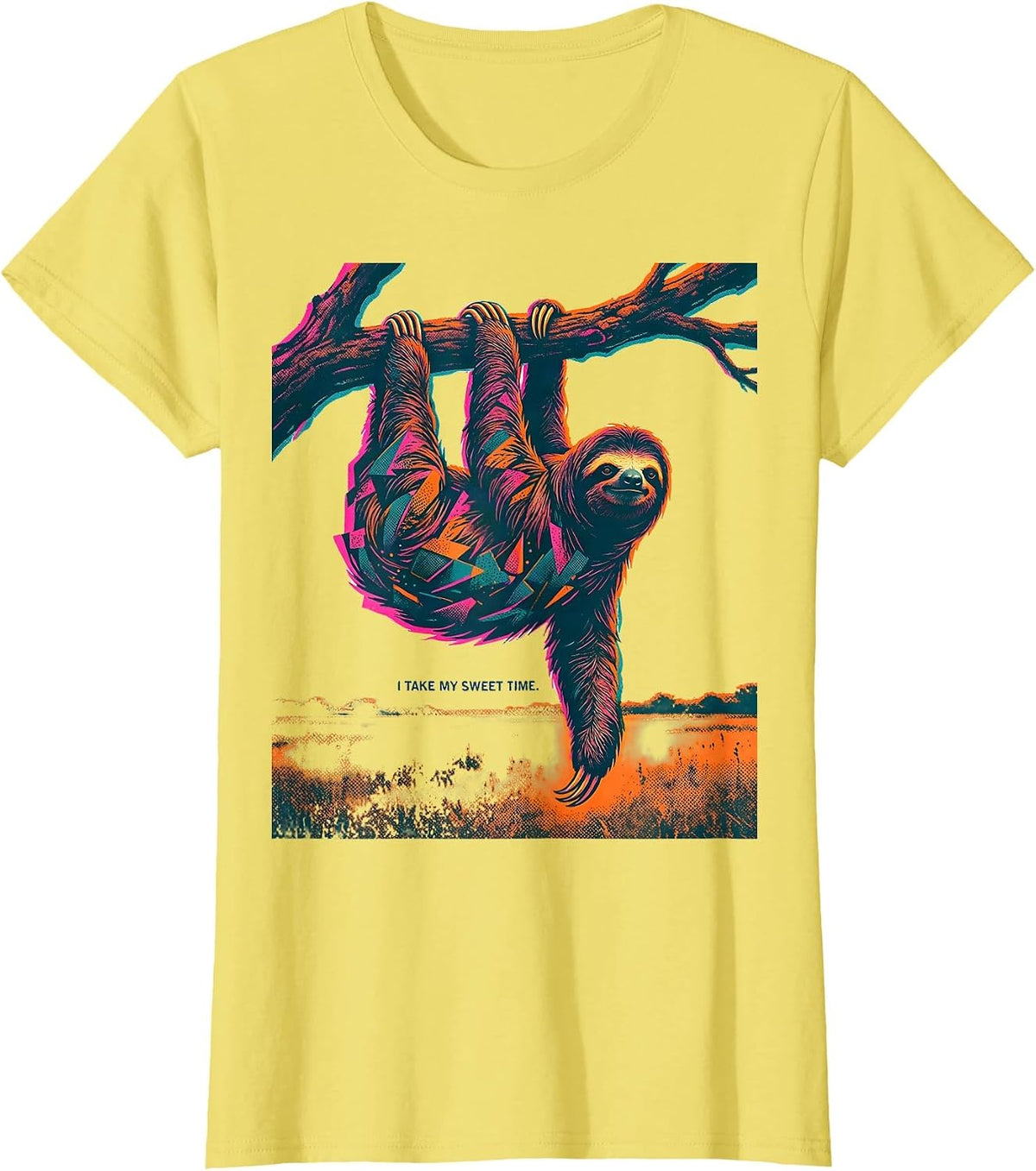 I Take My Sweet Time Funny Sloth Lover Lazy Humor T-Shirt - Lemon Yellow