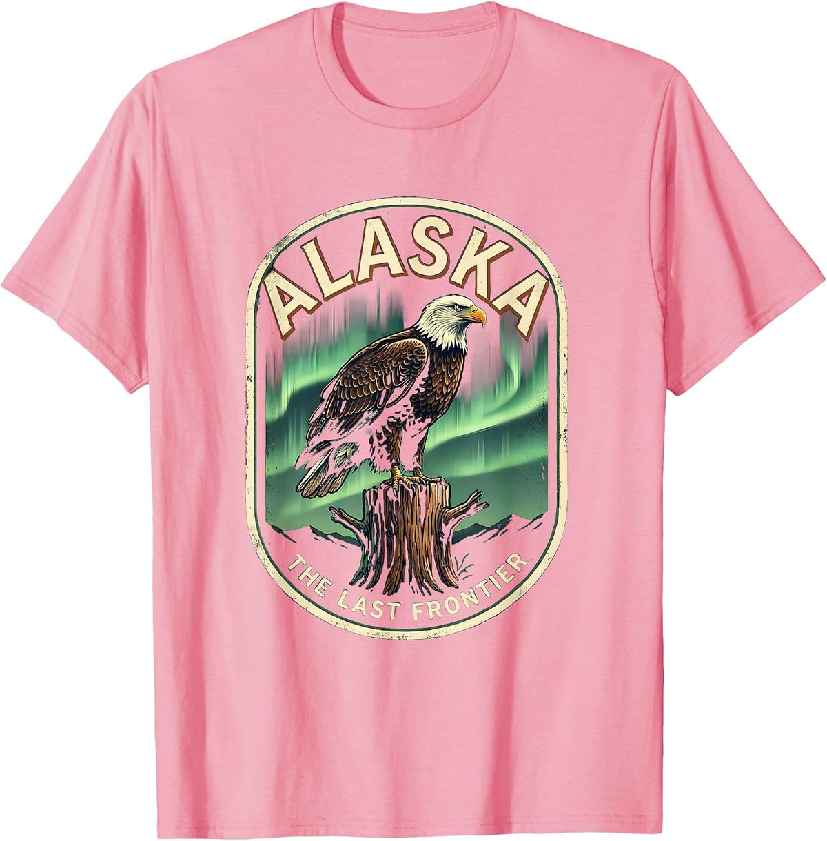 Men's Alaska The Last Frontier Vintage Bald Eagle Wildlife Nature T-Shirt - Pink