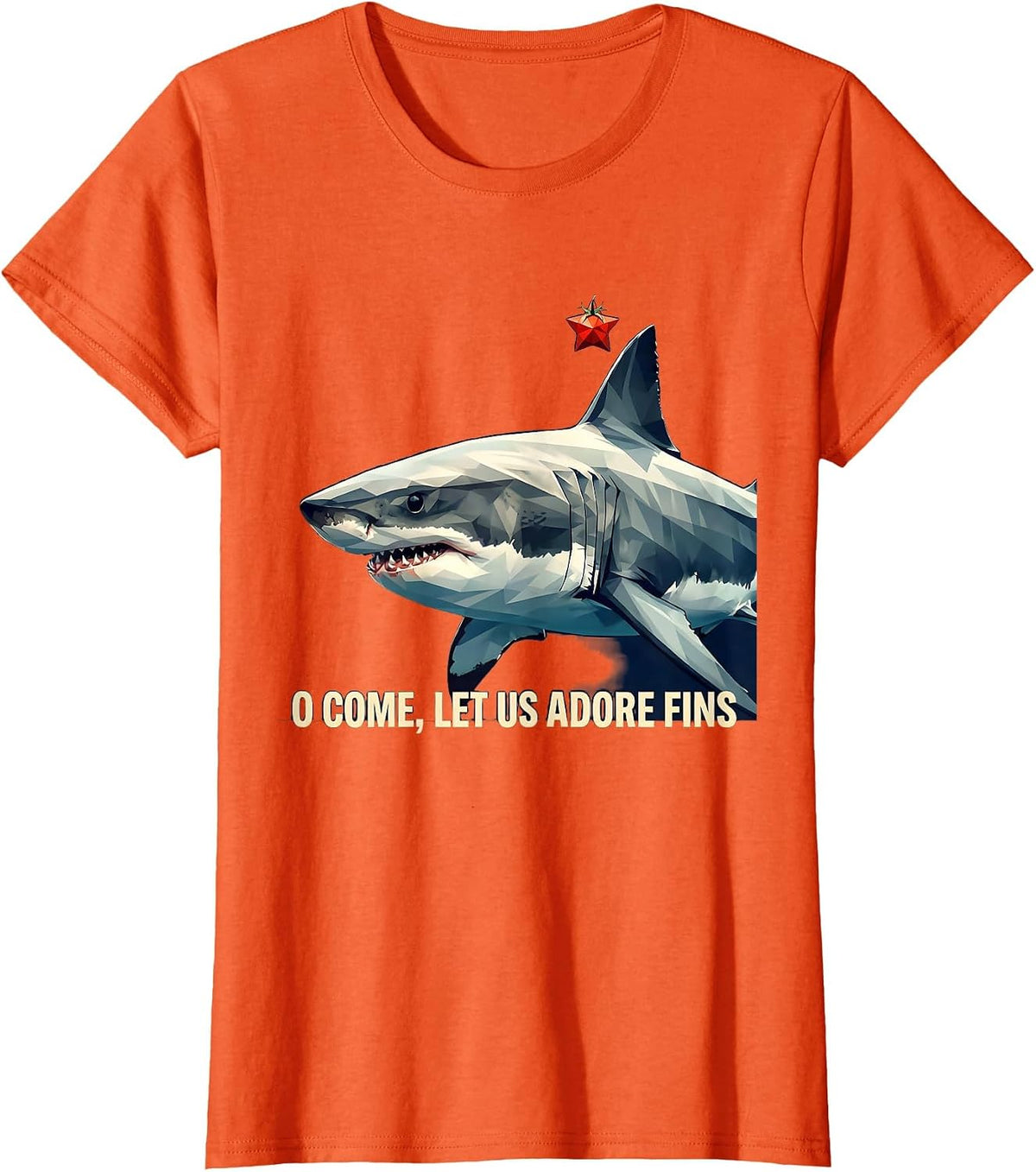 O Come, Let Us Adore Fins Funny Shark Christmas Pun Humor T-Shirt - Orange