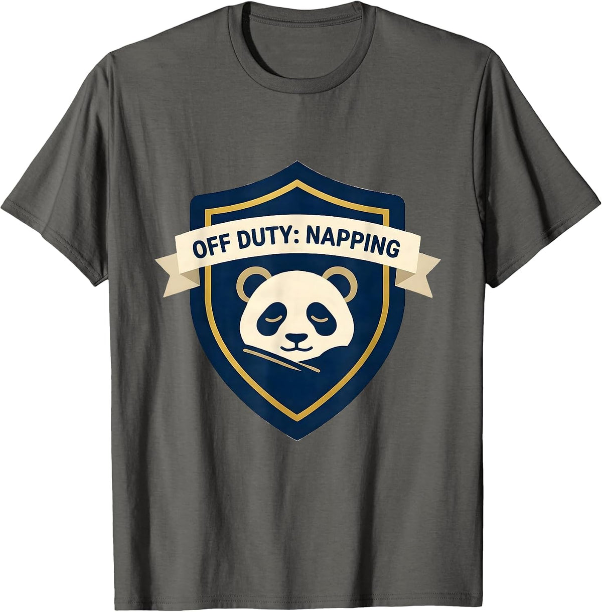 Off Duty Napping Cute Panda Cub Emblem Kids Sleepshirt T-Shirt - Asphalt Grey