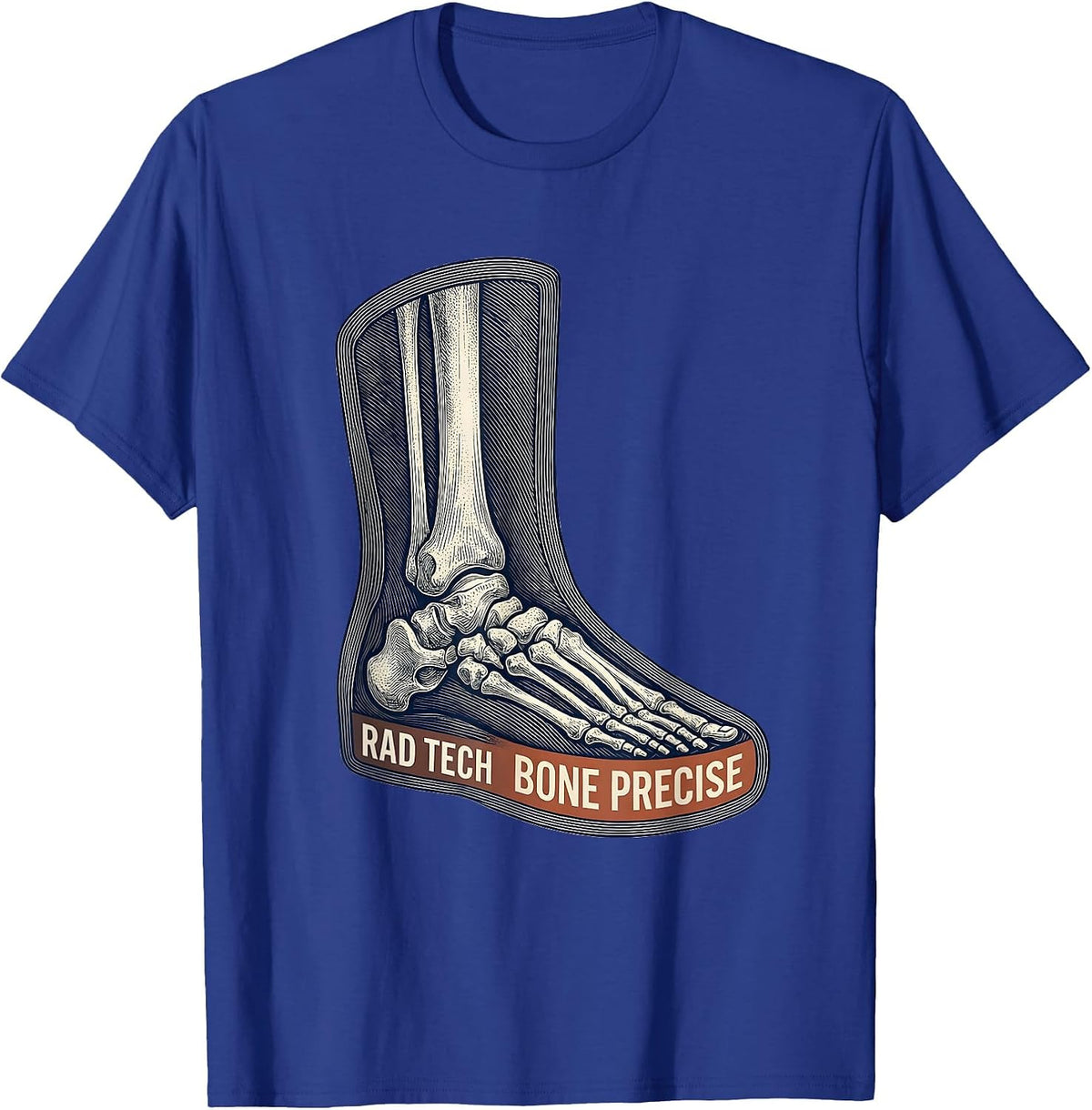 Men's RAD TECH BONE PRECISE Crosshatch Etching Radiology Tech Gift T-Shirt - Royal Blue