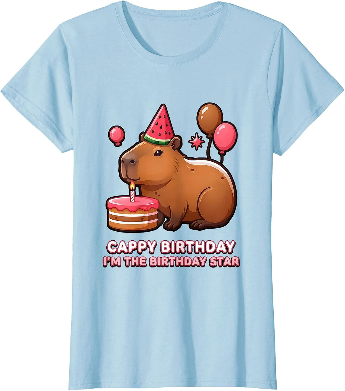 Women's Cappy Birthday I'm the Birthday Star Kawaii Capybara T-Shirt - Baby Blue