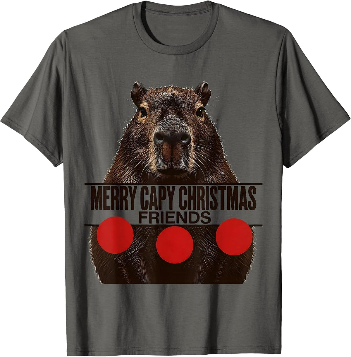 Men's Merry Capy Christmas, Friends Whimsical Capybara Family T-Shirt - Asphalt Grey