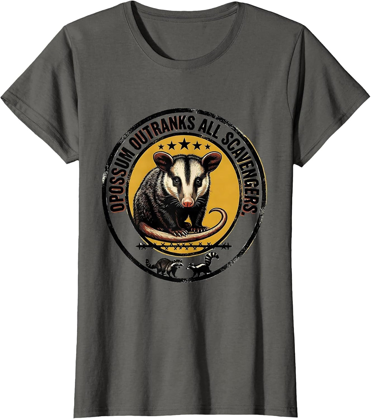 Women's Opossum Outranks All Scavengers Funny Animal Meme Possum T-Shirt - Asphalt Grey