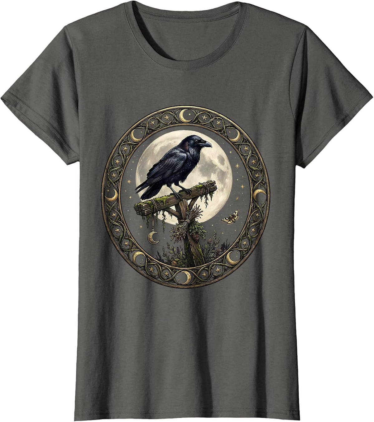 Women's 1692 They Missed One Raven on Gallows Design T-Shirt - Asphalt Grey