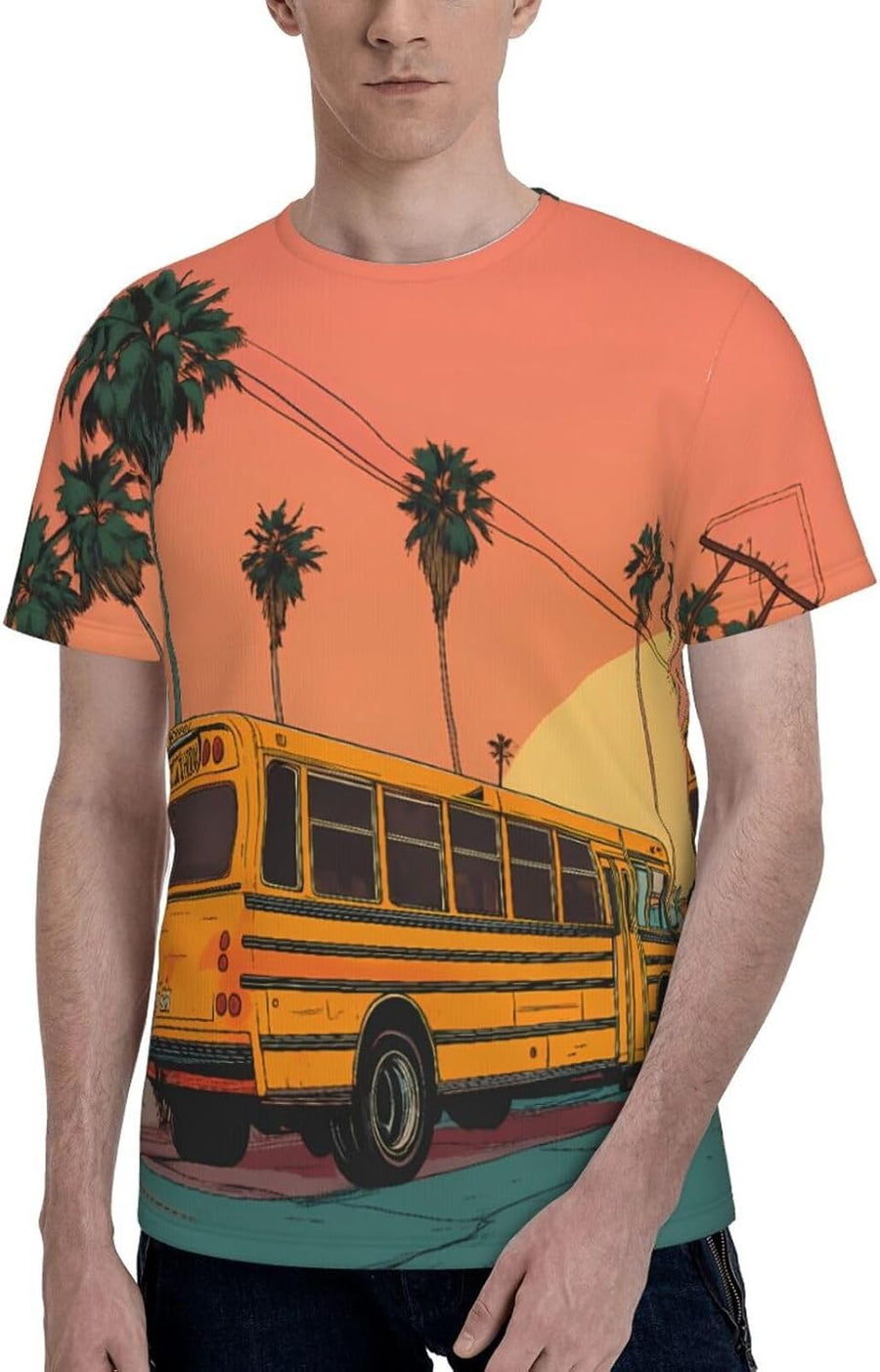 Tropical Island, Coconut Tree and Sun T-Shirt Men's Classics Short Sleeve Summer Round Neck Sports Leisure Fun T-Shirt - As