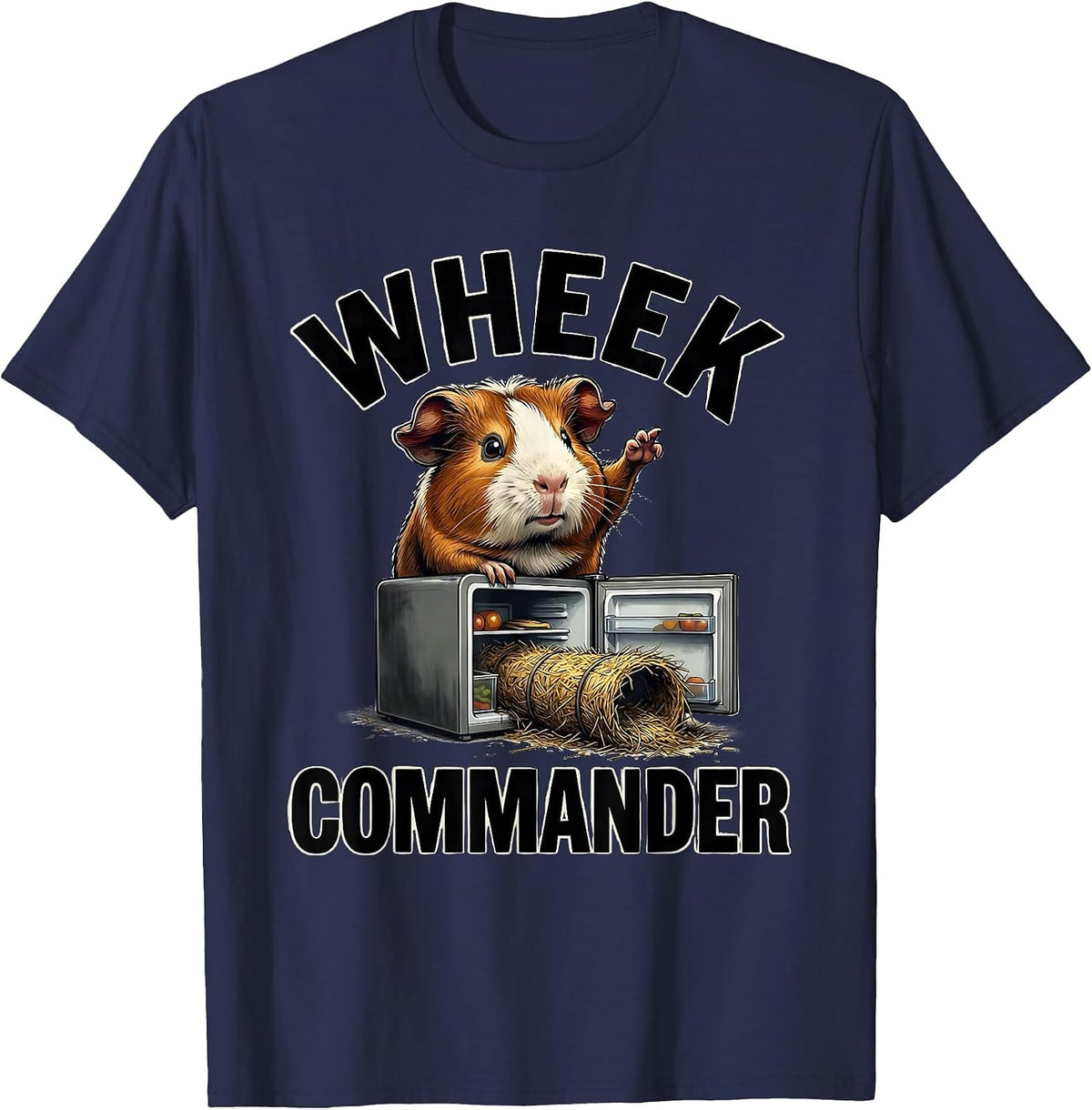 Men's Wheek Commander Funny Guinea Pig Farm Animal Lover Humor T-Shirt - Navy Blue