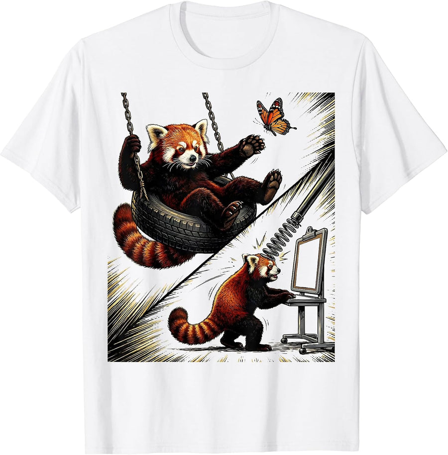 Men's Red Panda Dilly Dally Forced To Lock In Meme Humor T-Shirt - White