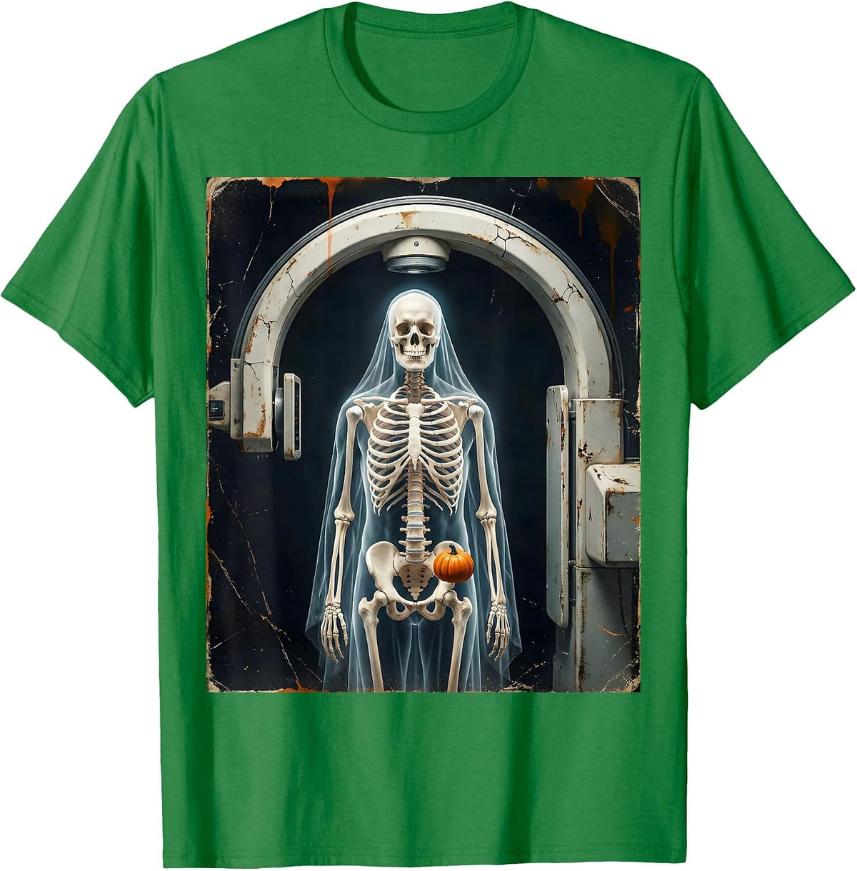 Men's Fluoroscopy Ghost Skeleton Halloween Radiology Tech T-Shirt - Kelly Green