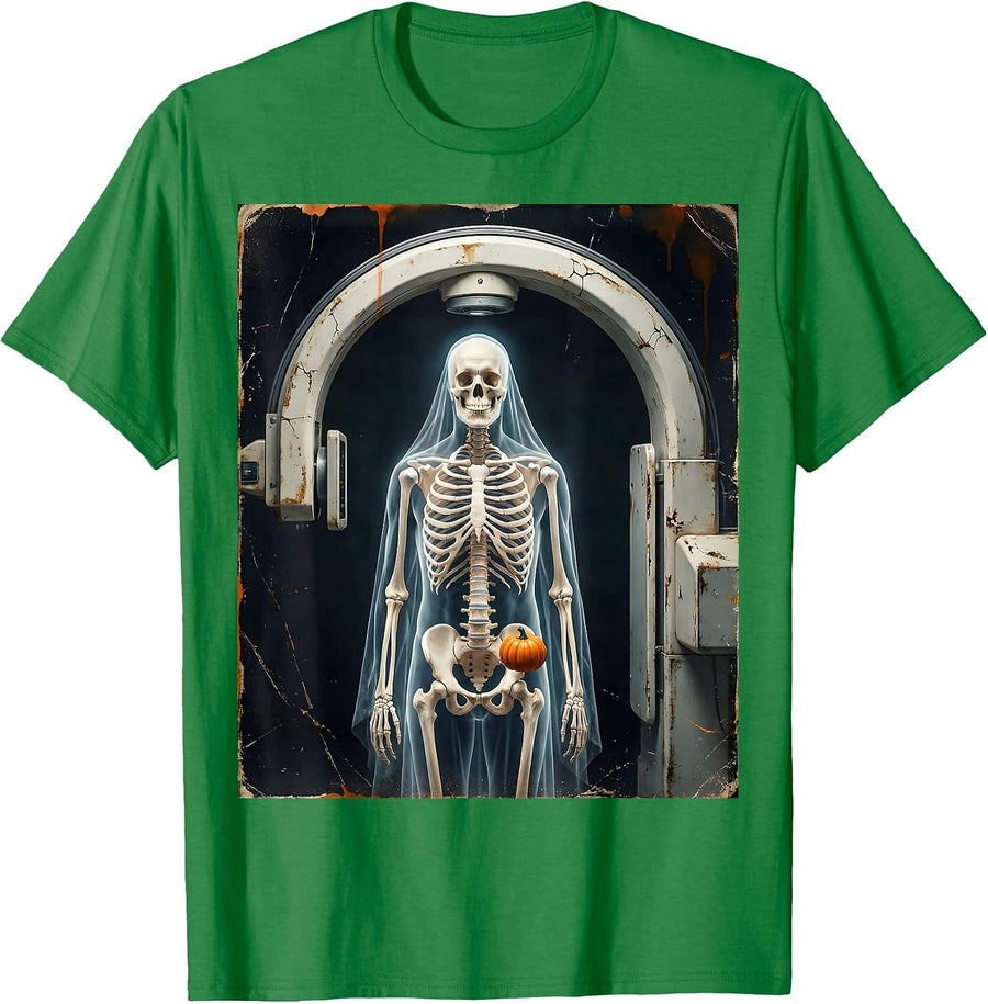 Men's Fluoroscopy Ghost Skeleton Halloween Radiology Tech T-Shirt - Kelly Green