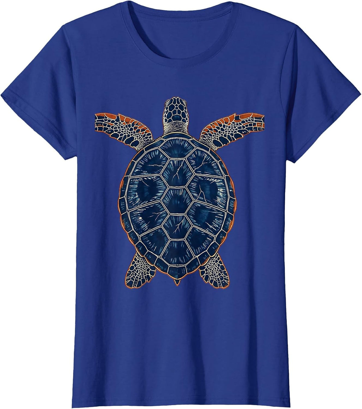 Women's Turtle Pushing Against Current Underwater Art T-Shirt - Royal Blue