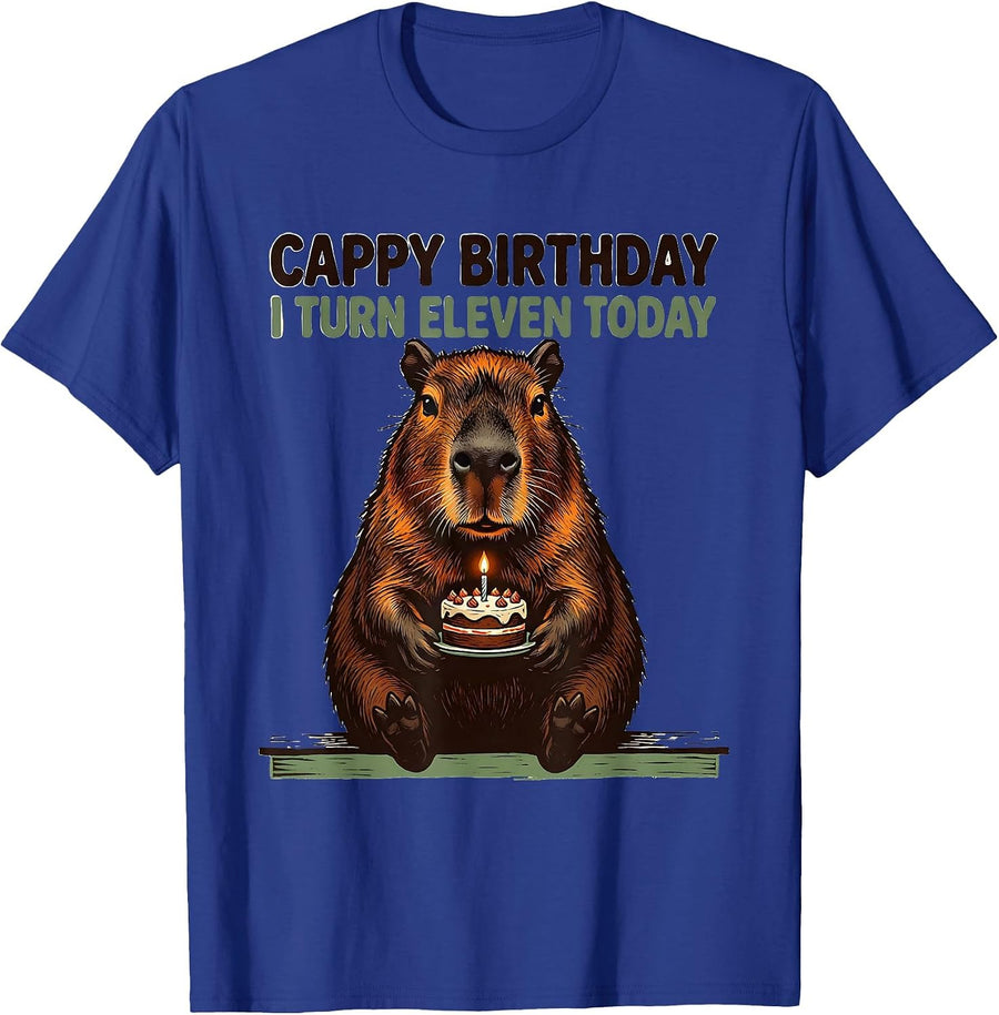Cappy Birthday I Turn Eleven Today Kawaii Capybara Birthday T-Shirt - Royal Blue
