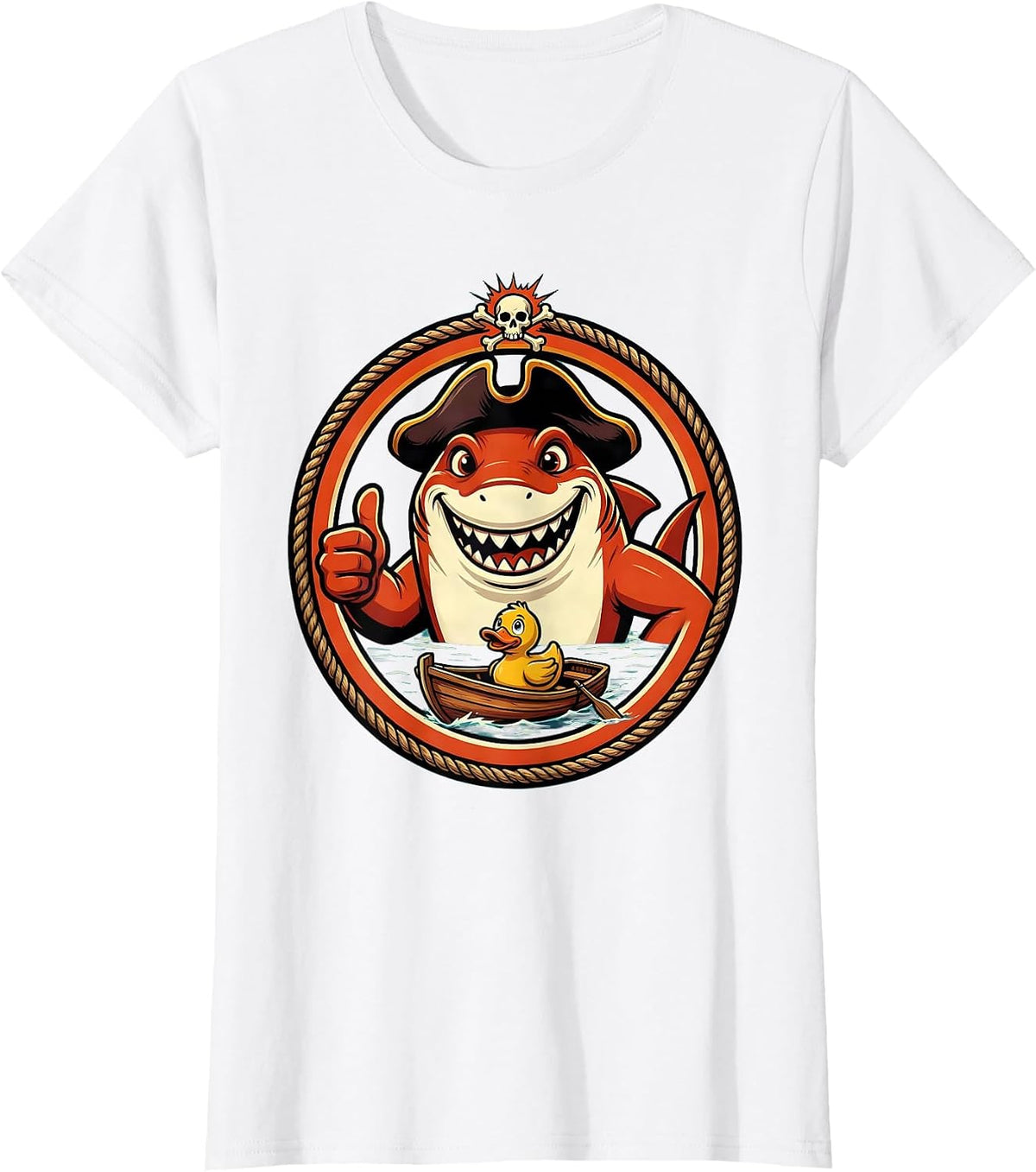 Shark Fin Life Raft Pirate Graphic Tee T-Shirt - White