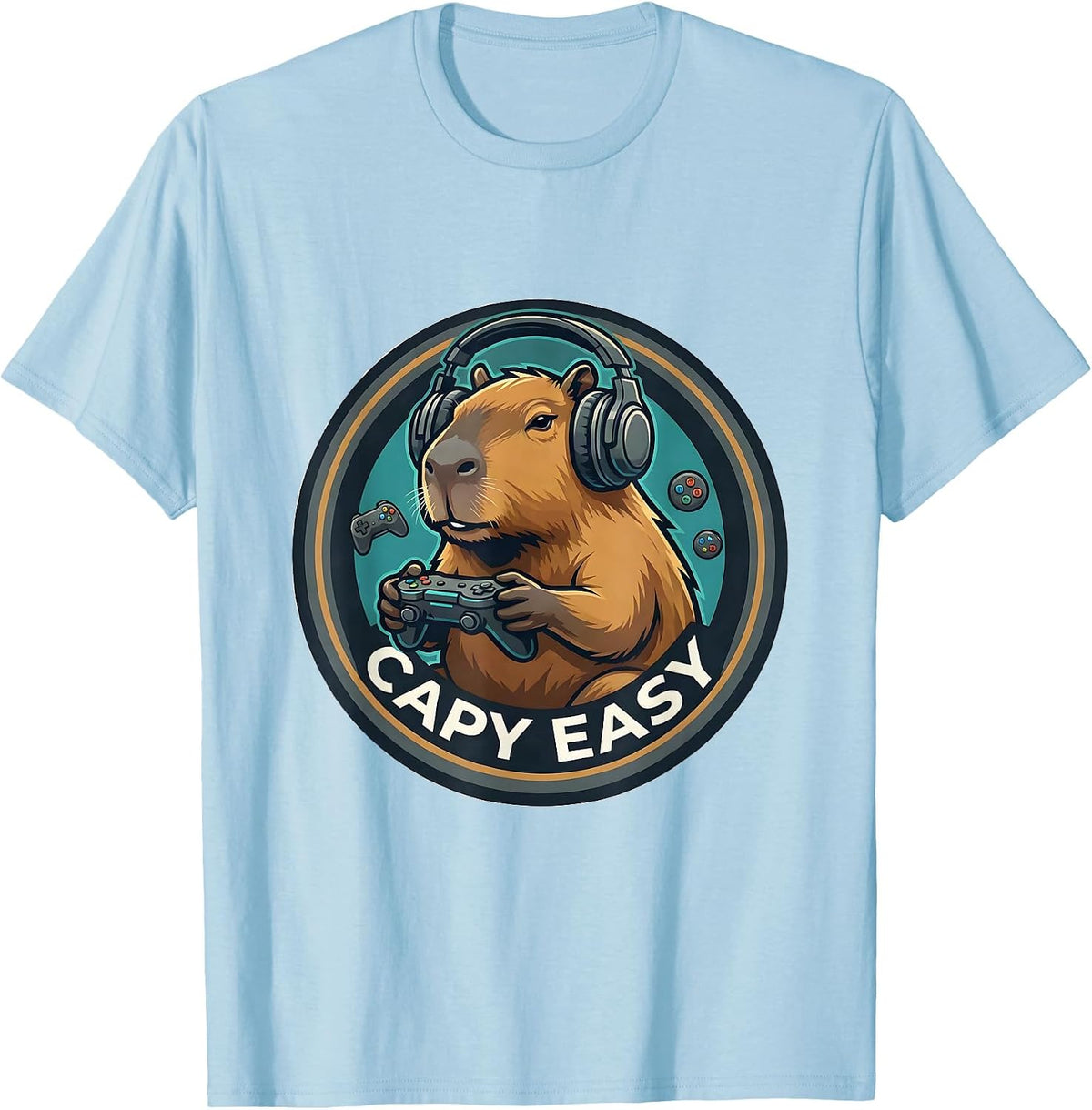 Men's Capy Easy Funny Capybara Gaming Meme Youth Humor T-Shirt - Baby Blue