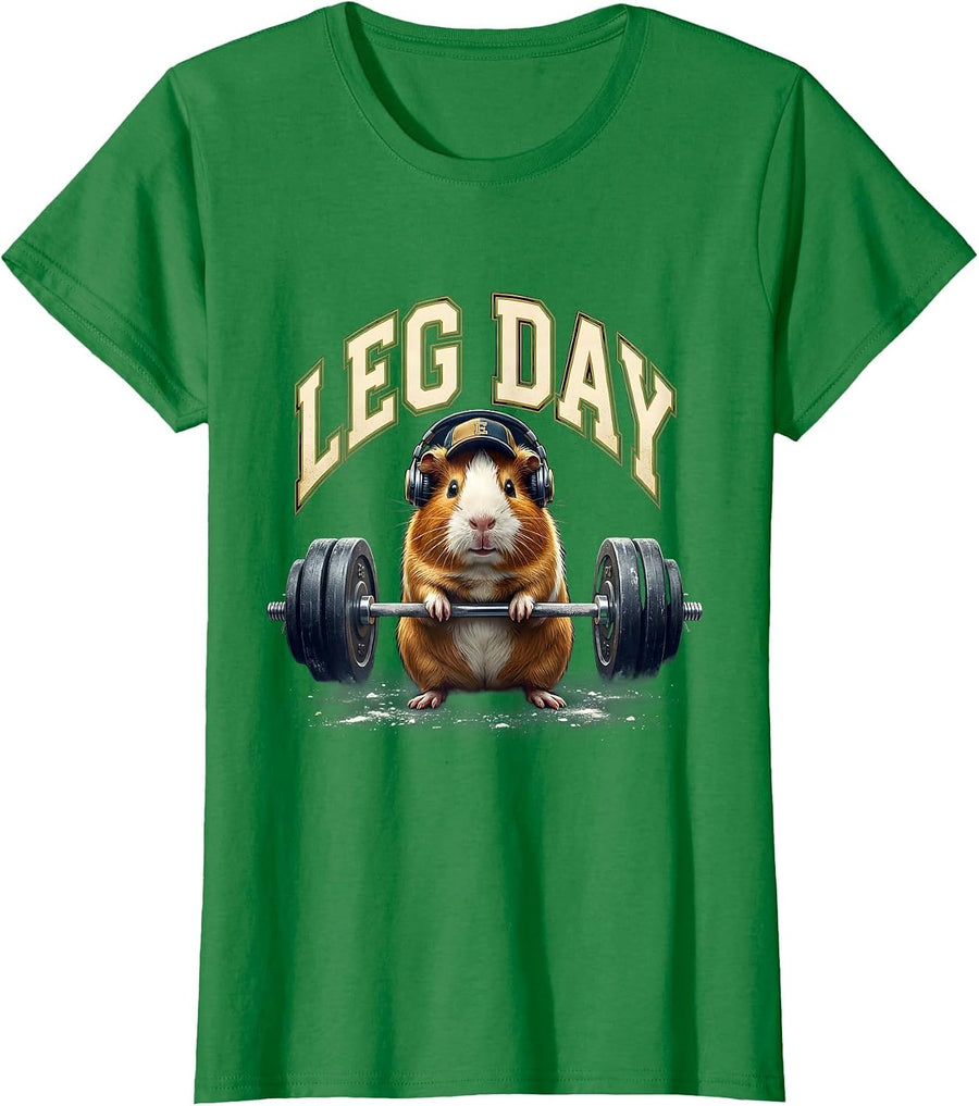 Women's Leg Day Funny Guinea Pig Gym Workout Weightlifting Meme T-Shirt - Kelly Green