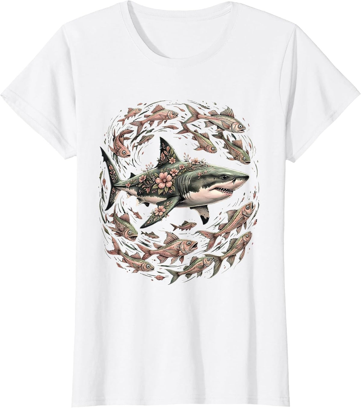 Calm Shark Panicked Fish Funny Ocean Design T-Shirt - White