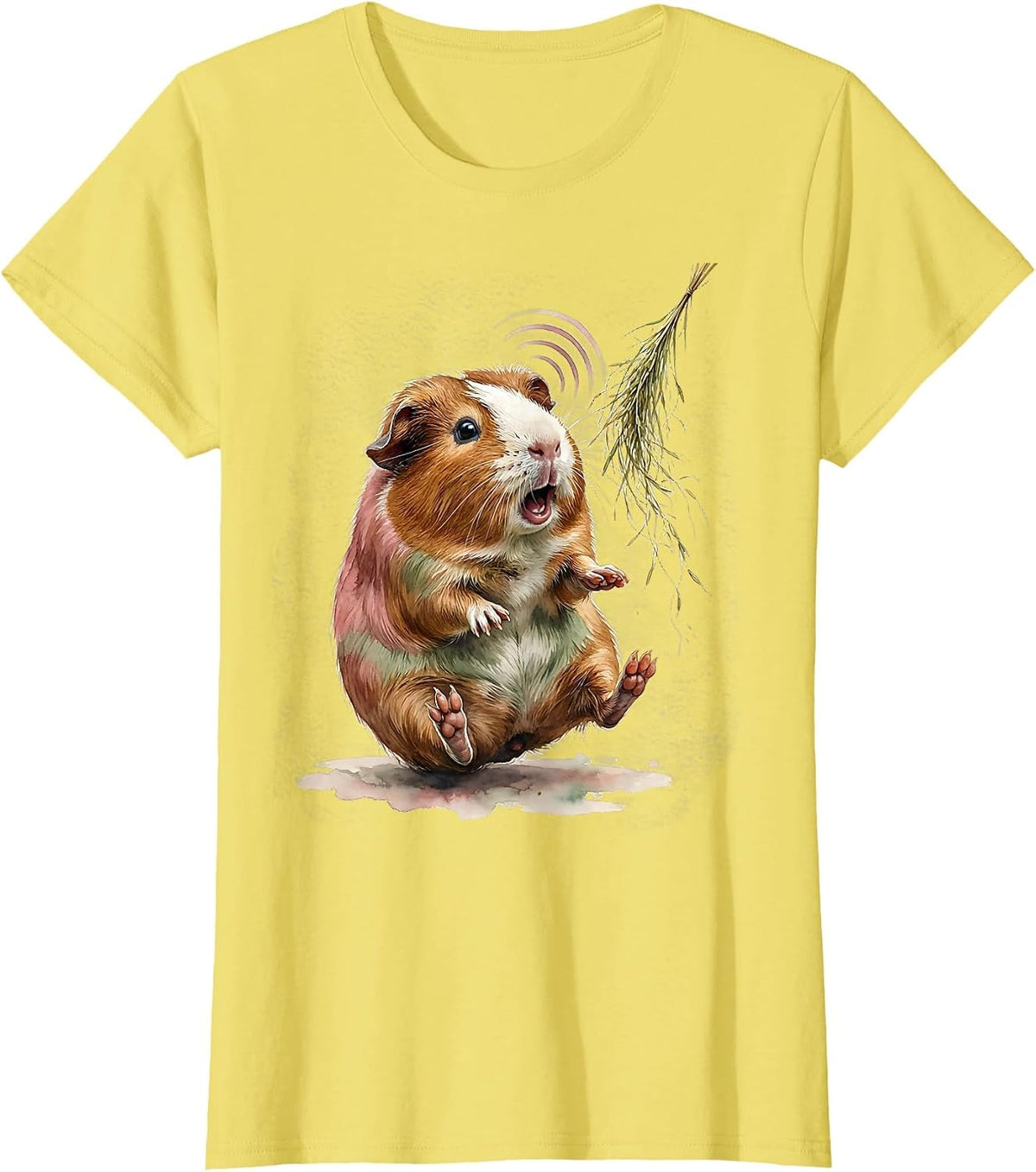 Round Teddy Guinea Pig Watercolor Pet Lover Humor T-Shirt - Lemon Yellow