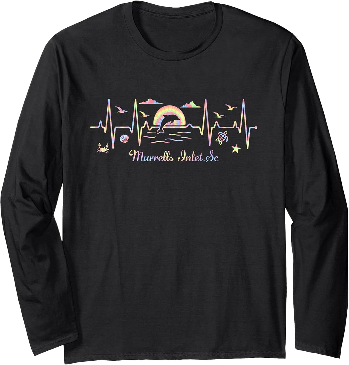 Colorful Murrells Inlet, SC Nature Lover Beach Vacation Long Sleeve T-Shirt - Adult Unisex Black