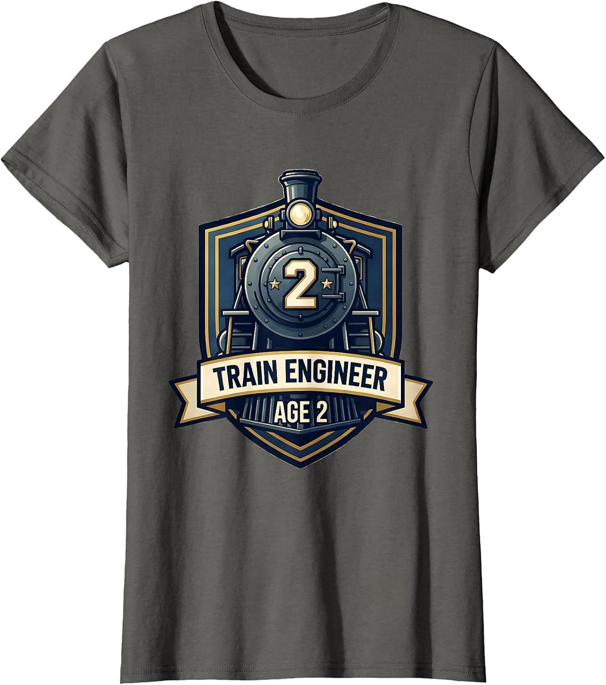 Women's Train Engineer Age 2 Toddler Birthday Train Lover Humor T-Shirt - Asphalt Grey