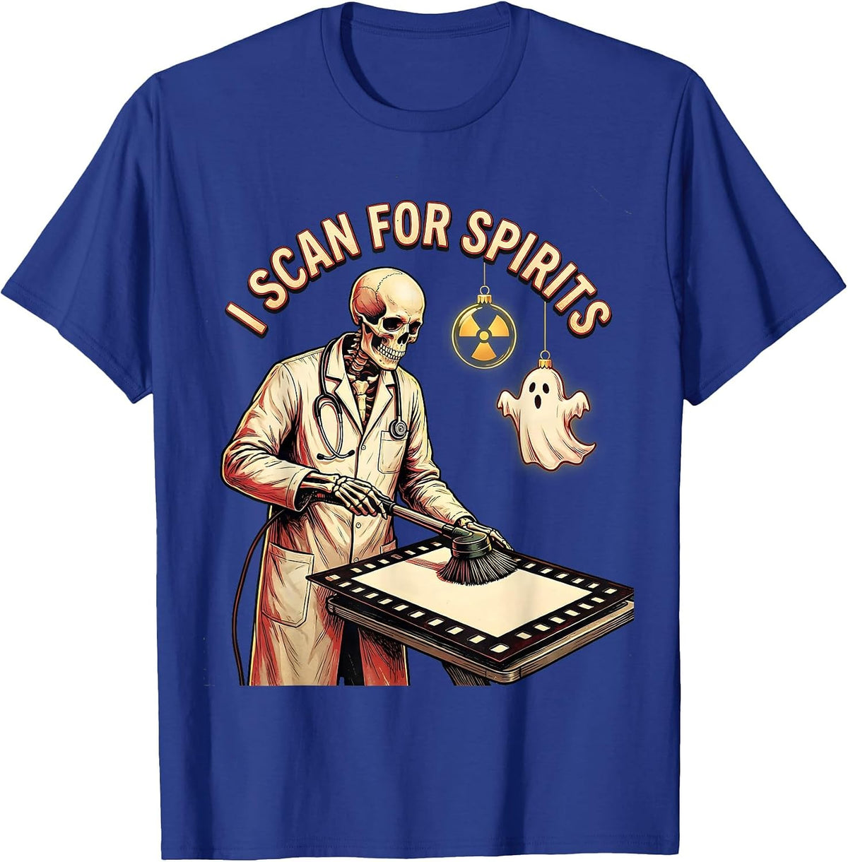 Men's I Scan For Spirits Funny Radiology Tech Ghost Christmas T-Shirt - Royal Blue