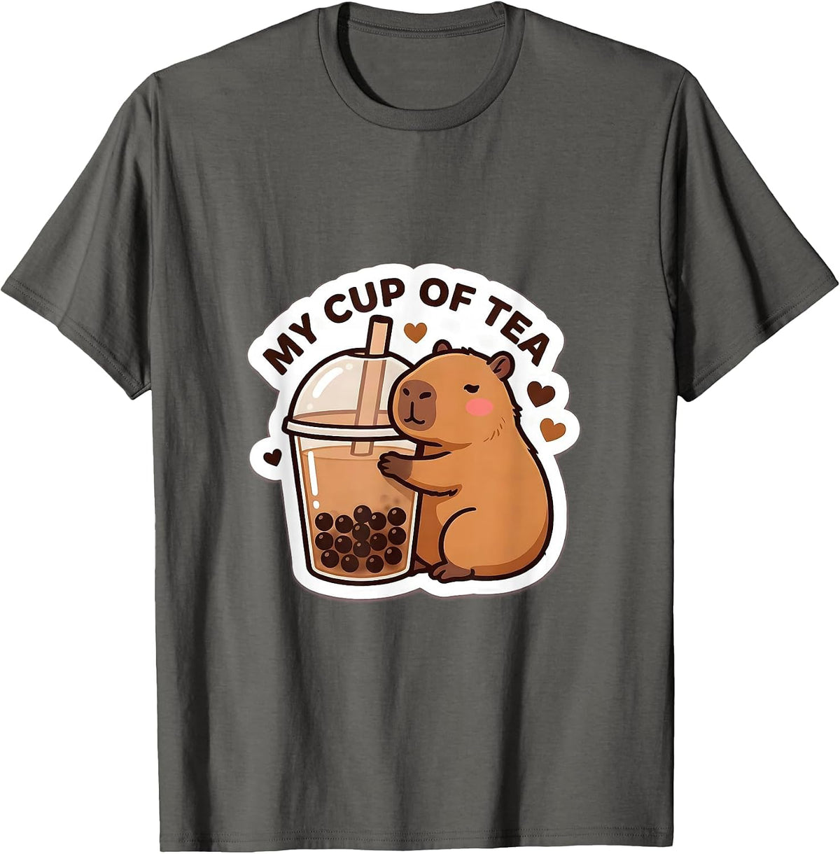 My Cup of Tea Cute Kawaii Capybara Boba Tea Anime T-Shirt - Asphalt Grey