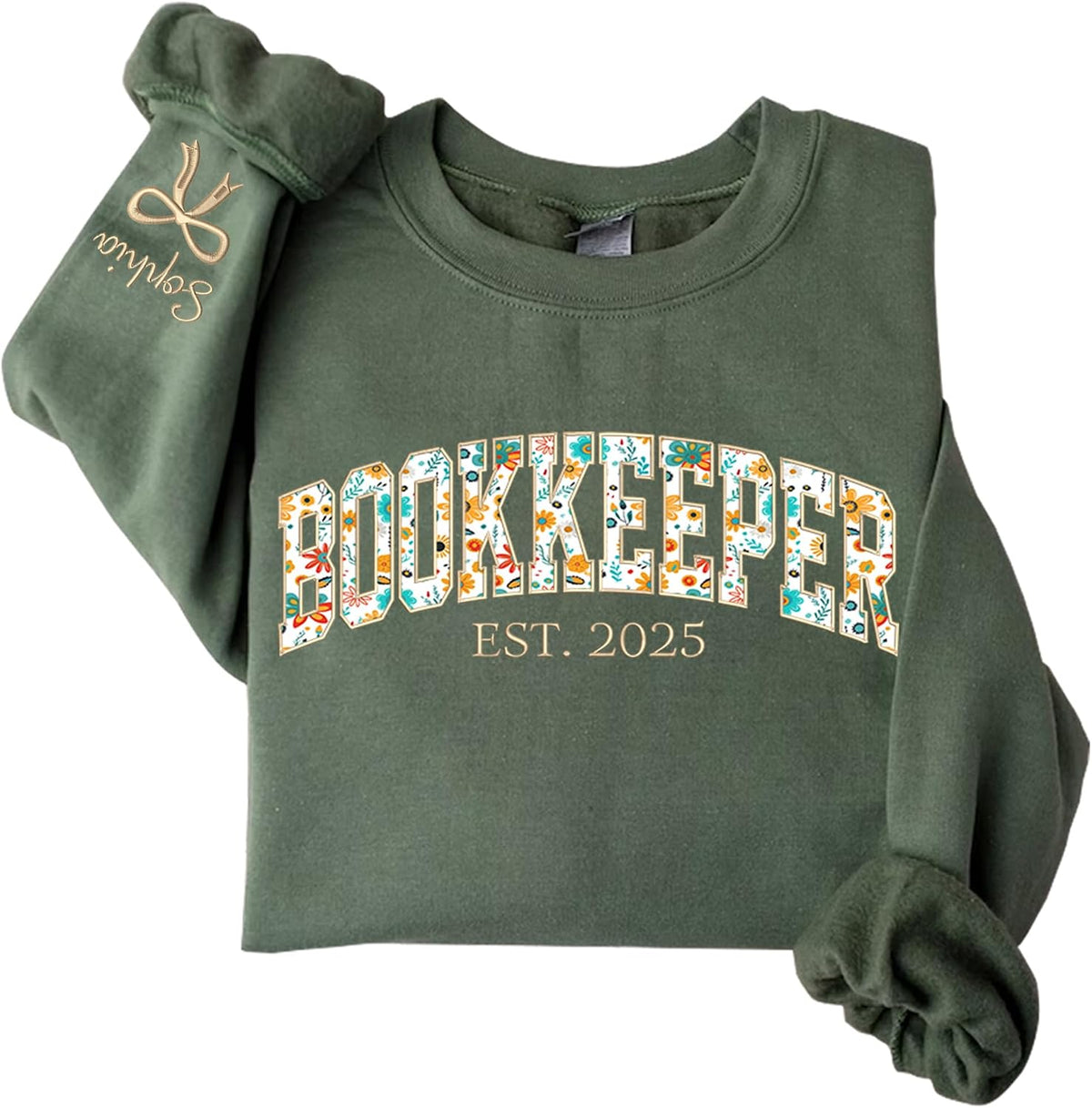 Personalized Embroidered Profession Sweatshirt, Custom Floral Applique Work Shirt, Professional Gifts - Bookkepper
