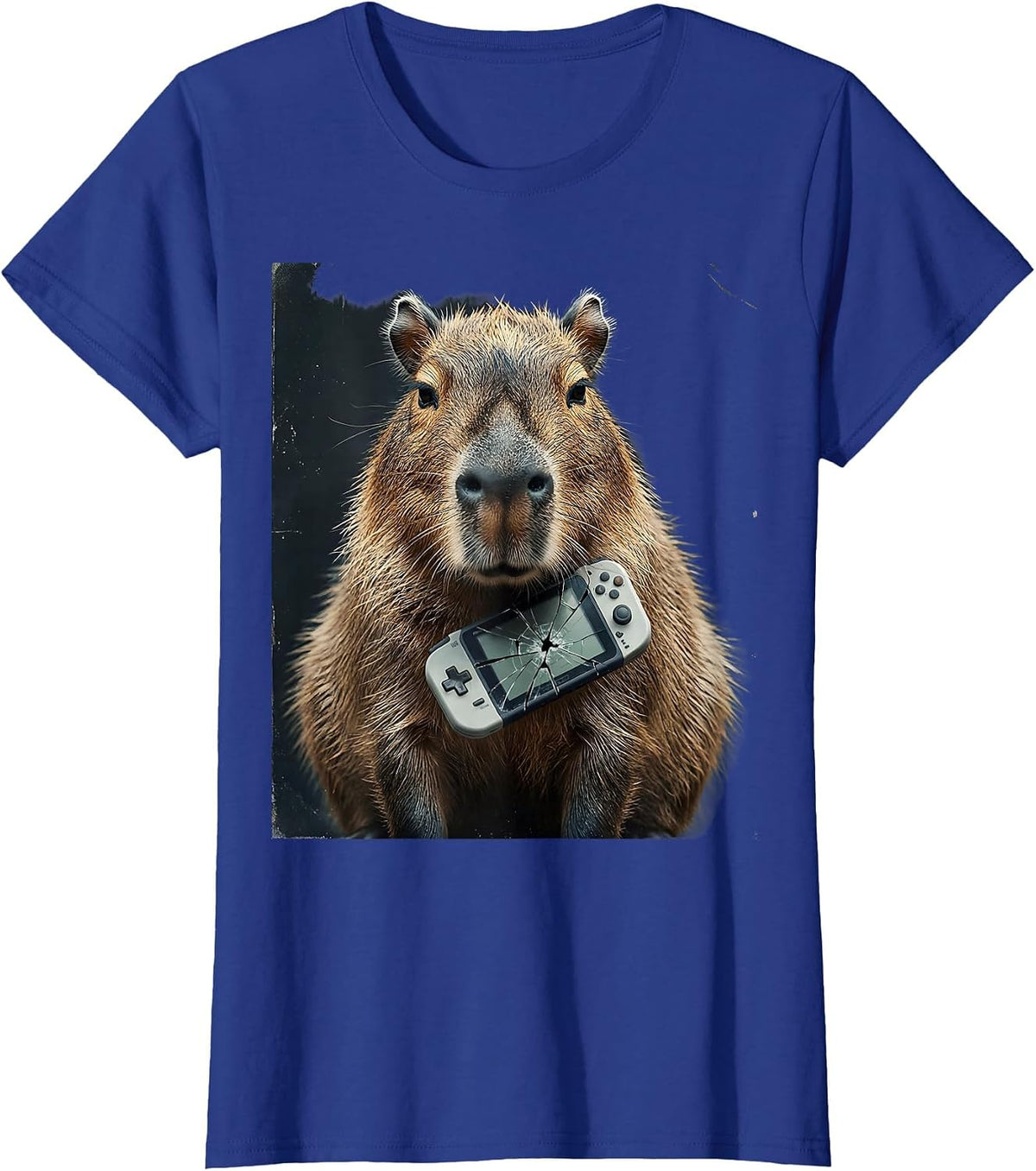 Women's Capybara Gamer Distressed Meme Humor T-Shirt - Royal Blue