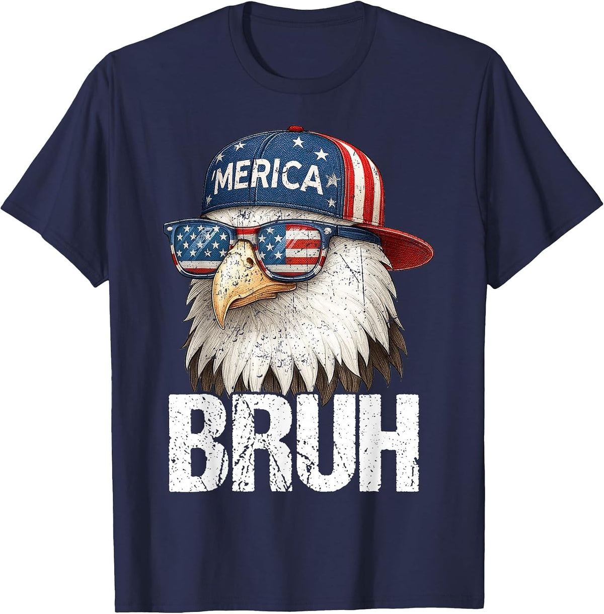Bruh Fourth 4th of July Eagle American Patriotic Mens Boys T-Shirt - Navy Blue
