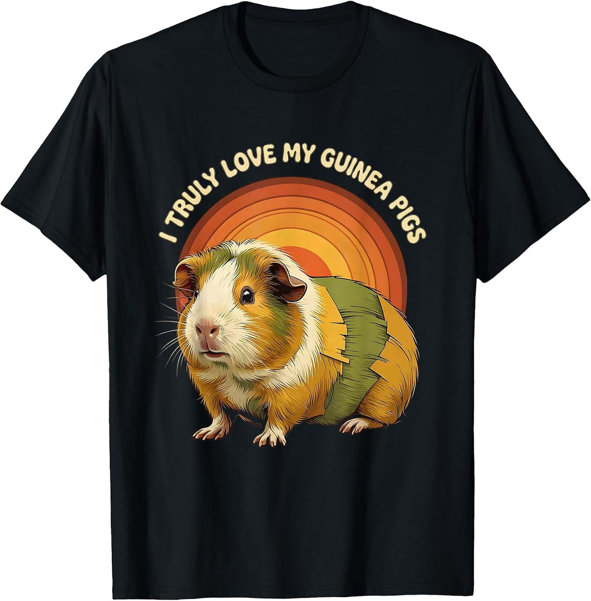 Men's I Truly Love My Guinea Pigs Retro 70s Cute Pet Lover Humor T-Shirt - Black