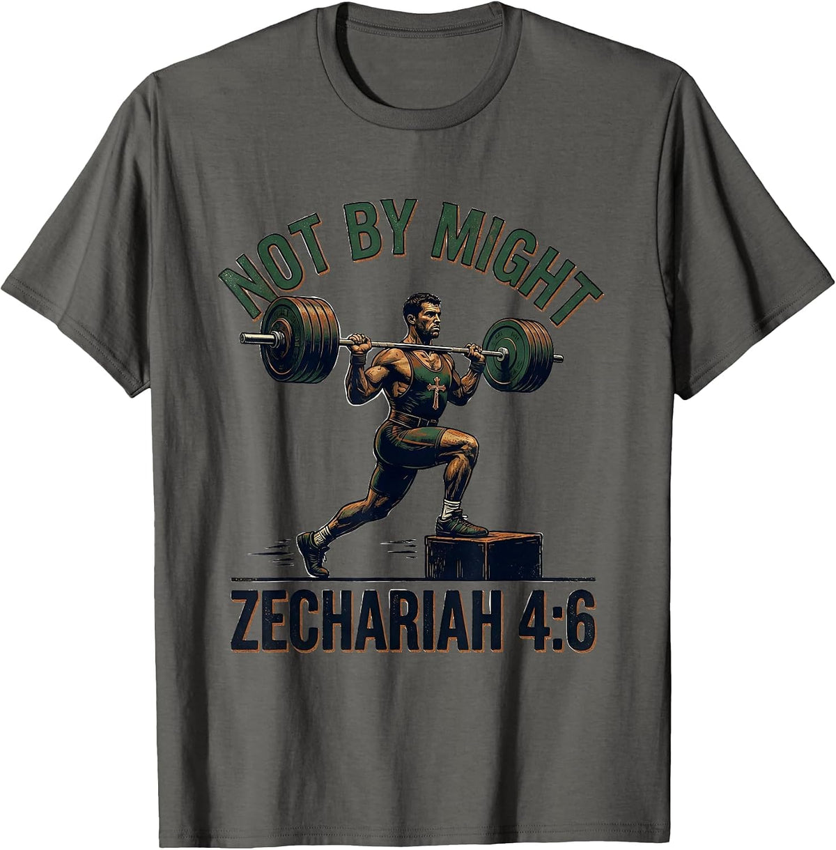 Not By Might Zechariah 46 Vintage Christian Gym T-Shirt - Asphalt Grey