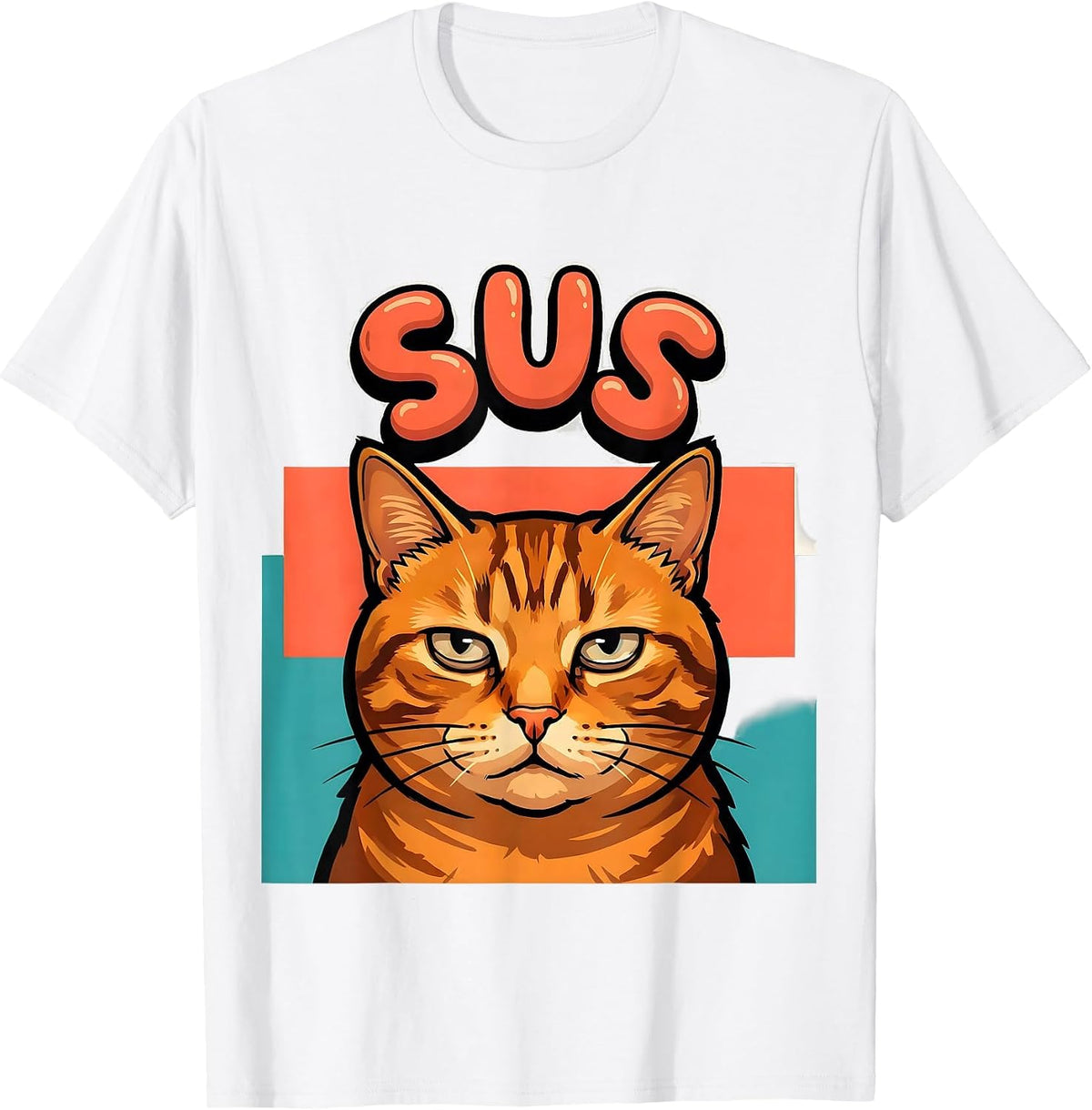 Men's sus Funny Cartoon Orange Tabby Cat Meme Internet Humor T-Shirt - White