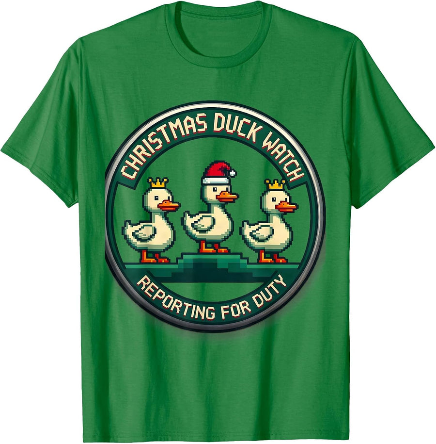 Men's Christmas Duck Watch Reporting for Duty Funny Duck Lover T-Shirt - Kelly Green