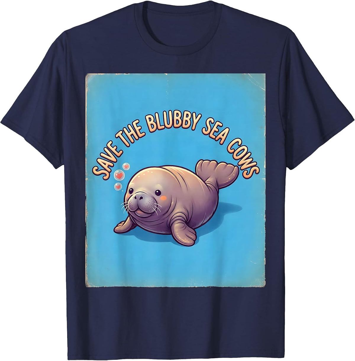 Men's Save The Blubby Sea Cows Cute Kawaii Manatee Sea Cow Lover T-Shirt - Navy Blue