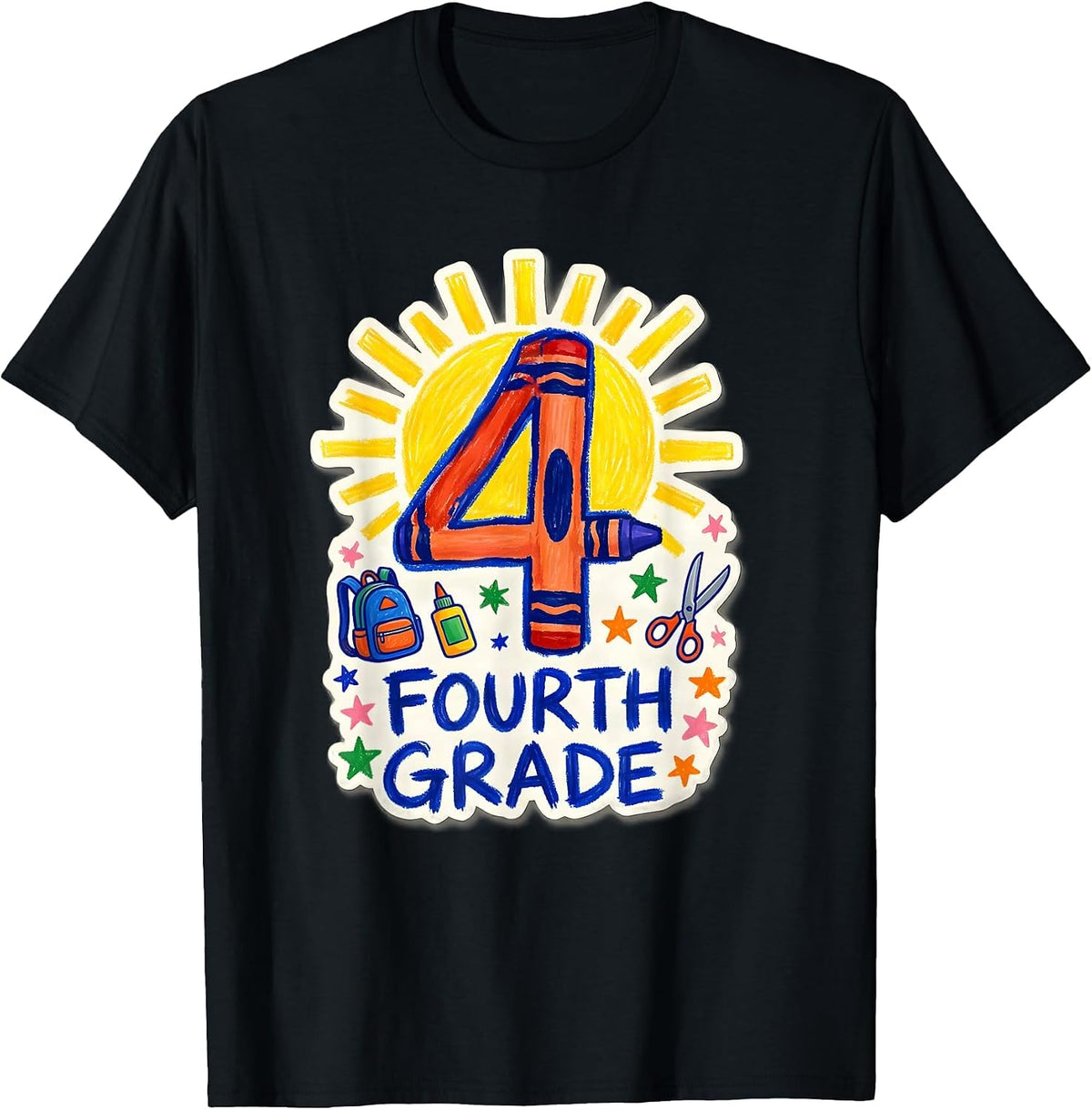 Men's 4TH GRADE Fourth Grade Naive Kidcore Back To School T-Shirt - Black