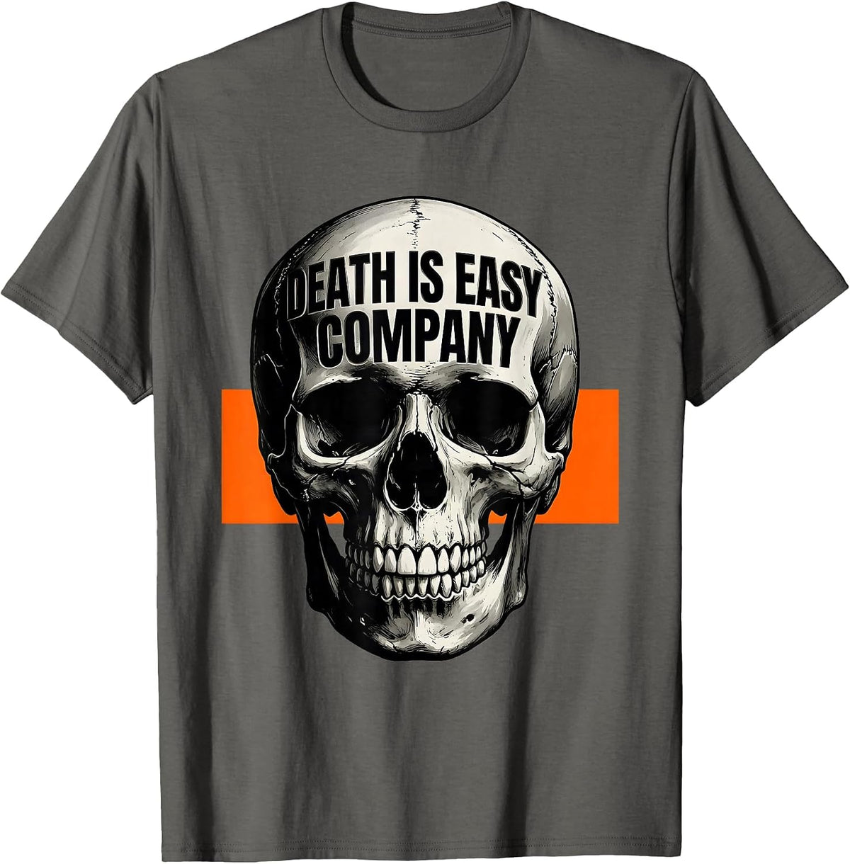 Men's Death Is Easy Company Brutalist Skull Graphic Punk Art T-Shirt - Asphalt Grey
