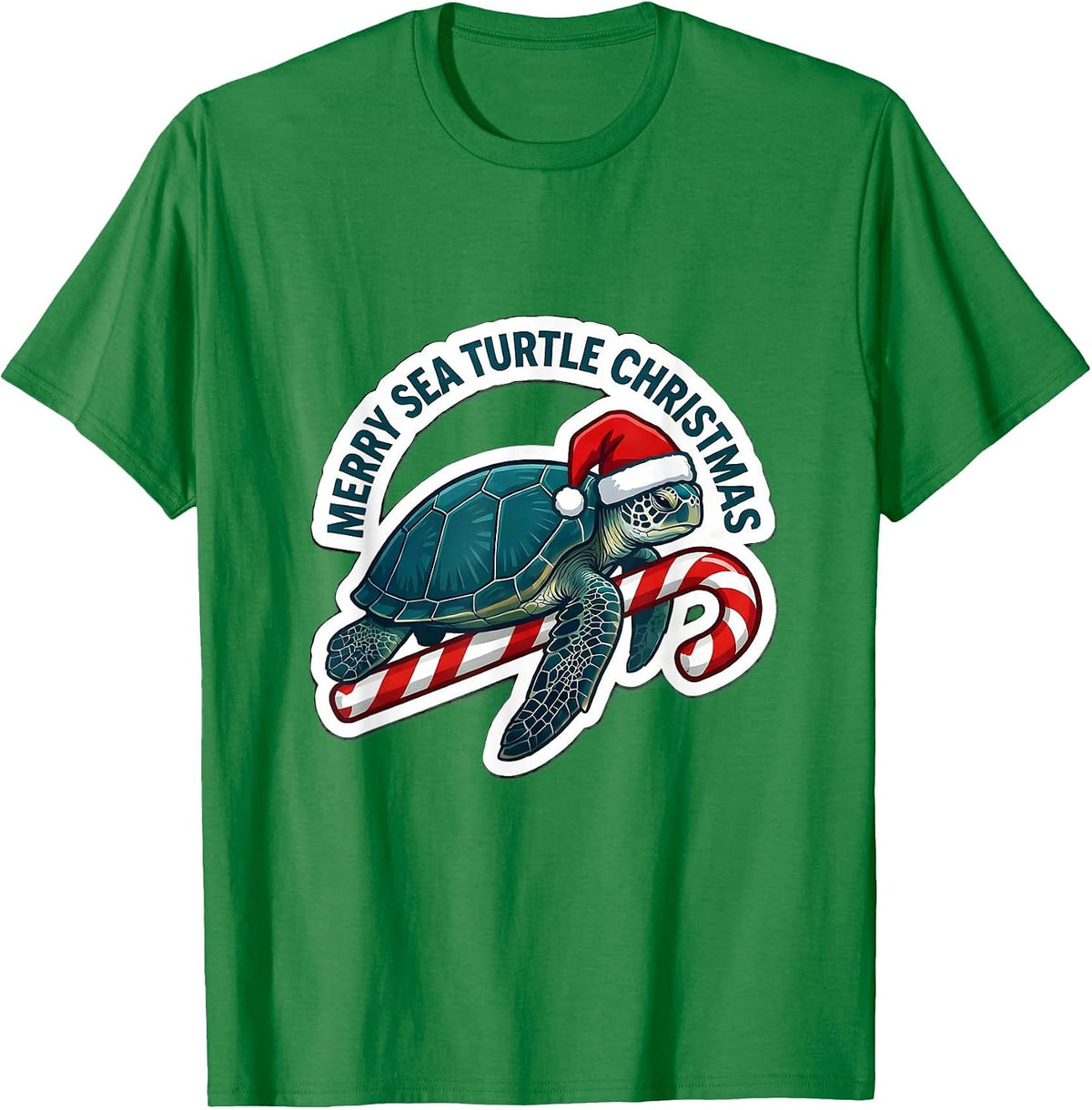 Men's Merry Sea Turtle Christmas Cute Sea Turtle Santa Hat Holiday T-Shirt - Kelly Green
