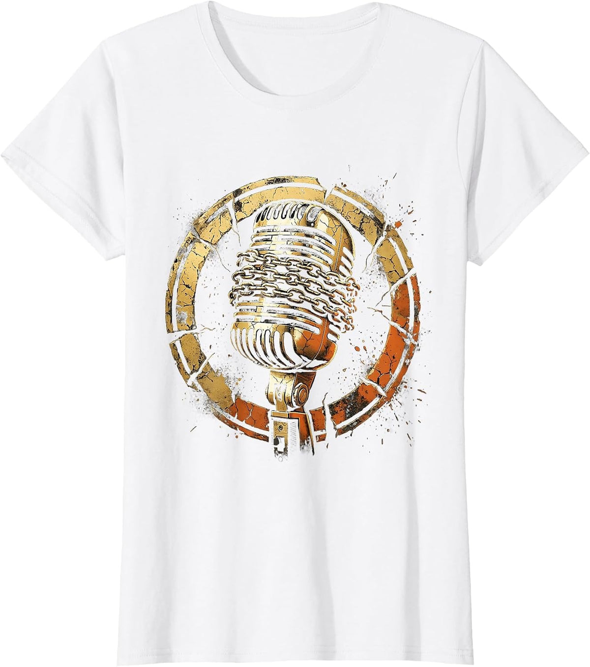 Gold Chain Microphone Hip Hop Graphic Tee T-Shirt - White