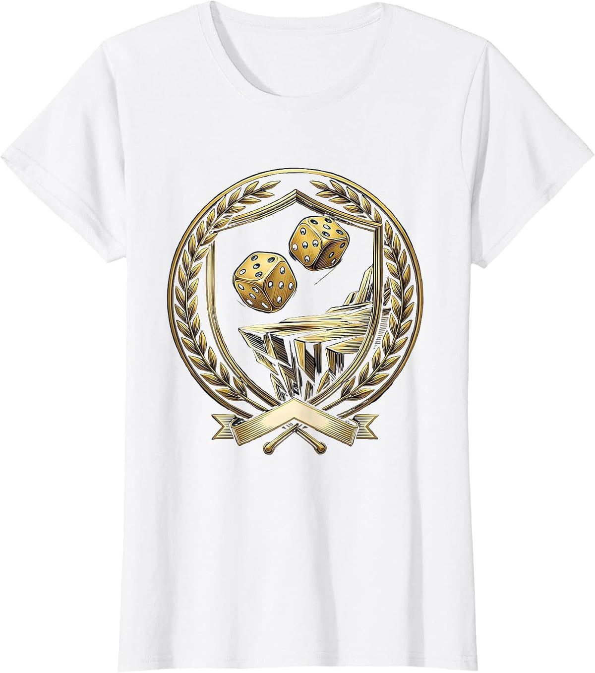 Women's Lucky Dice Rolling Off Cliff Edge Illustration T-Shirt - White