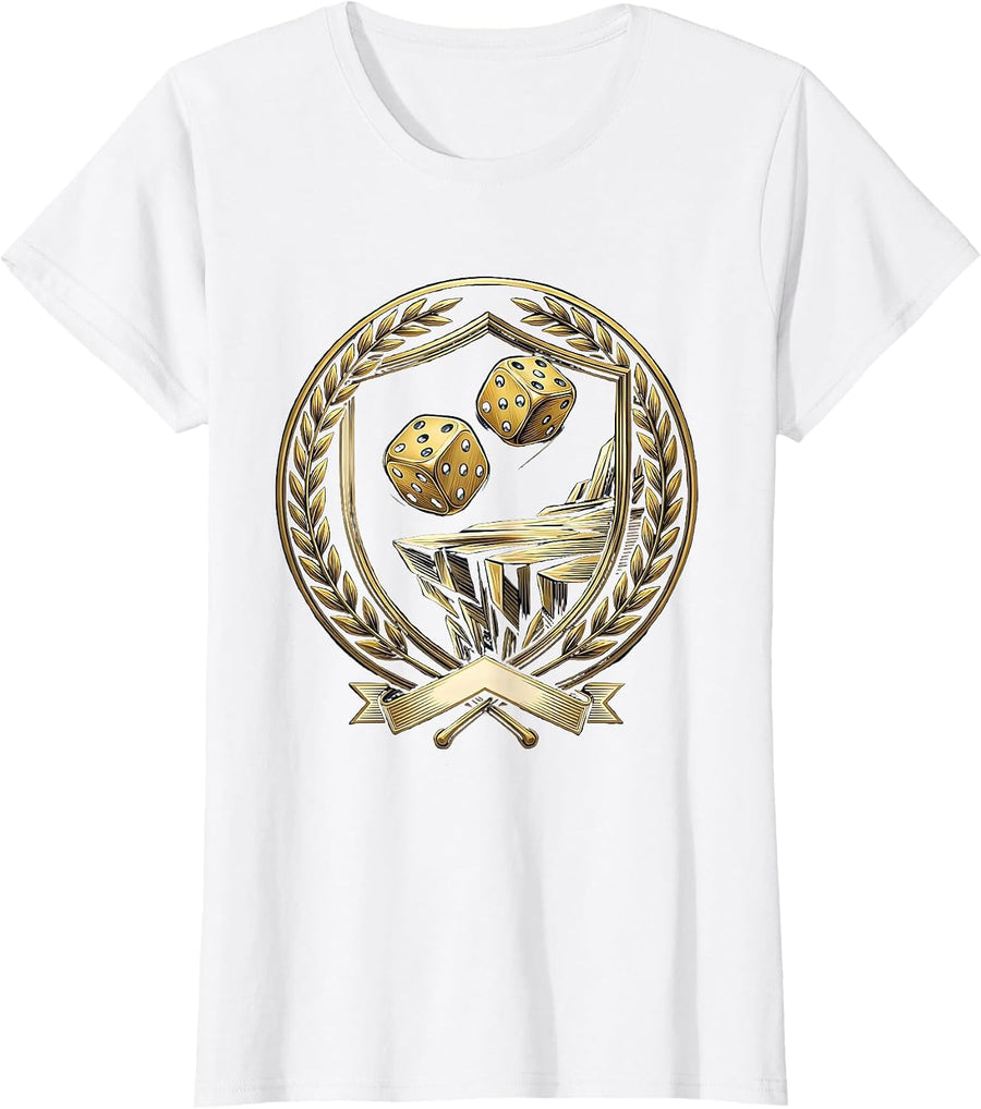 Women's Lucky Dice Rolling Off Cliff Edge Illustration T-Shirt - White