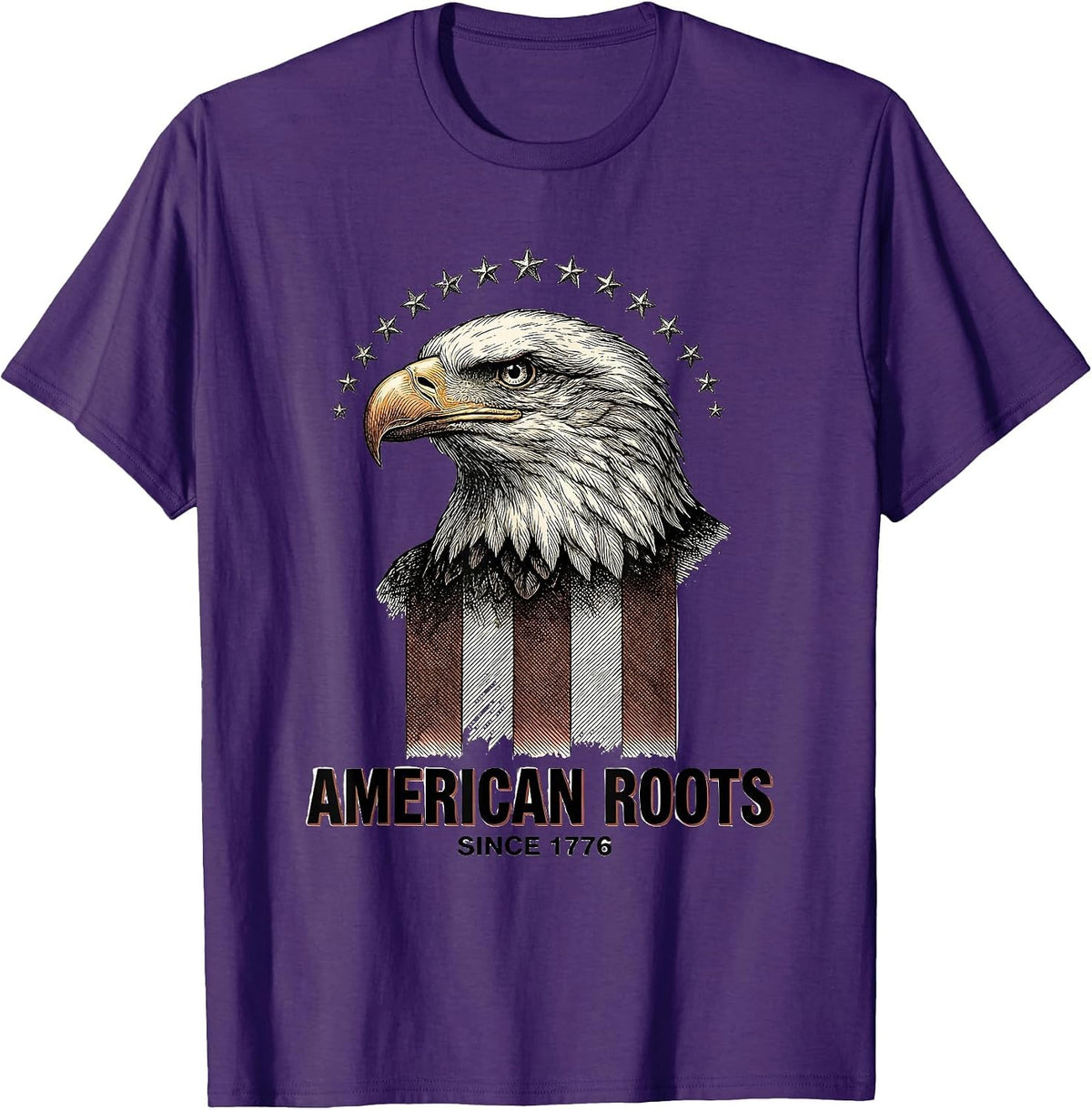 American Roots Since 1776 Patriotic Eagle 4th of July Flag T-Shirt - Purple