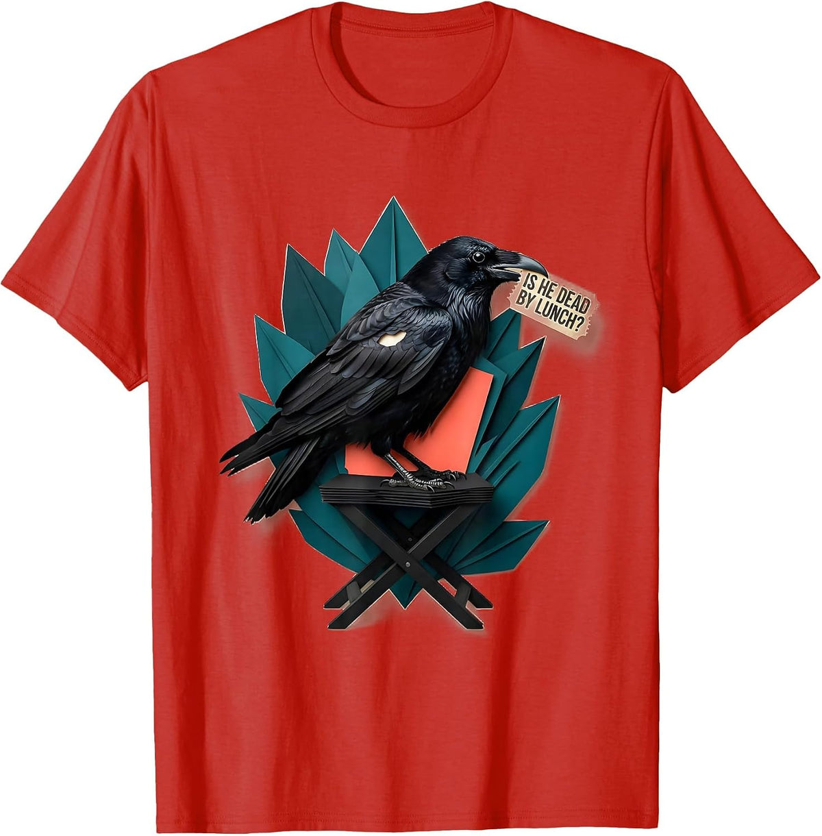 Men's Is He Dead By Lunch Dark Humor Gothic Raven Crow Animal T-Shirt - Red