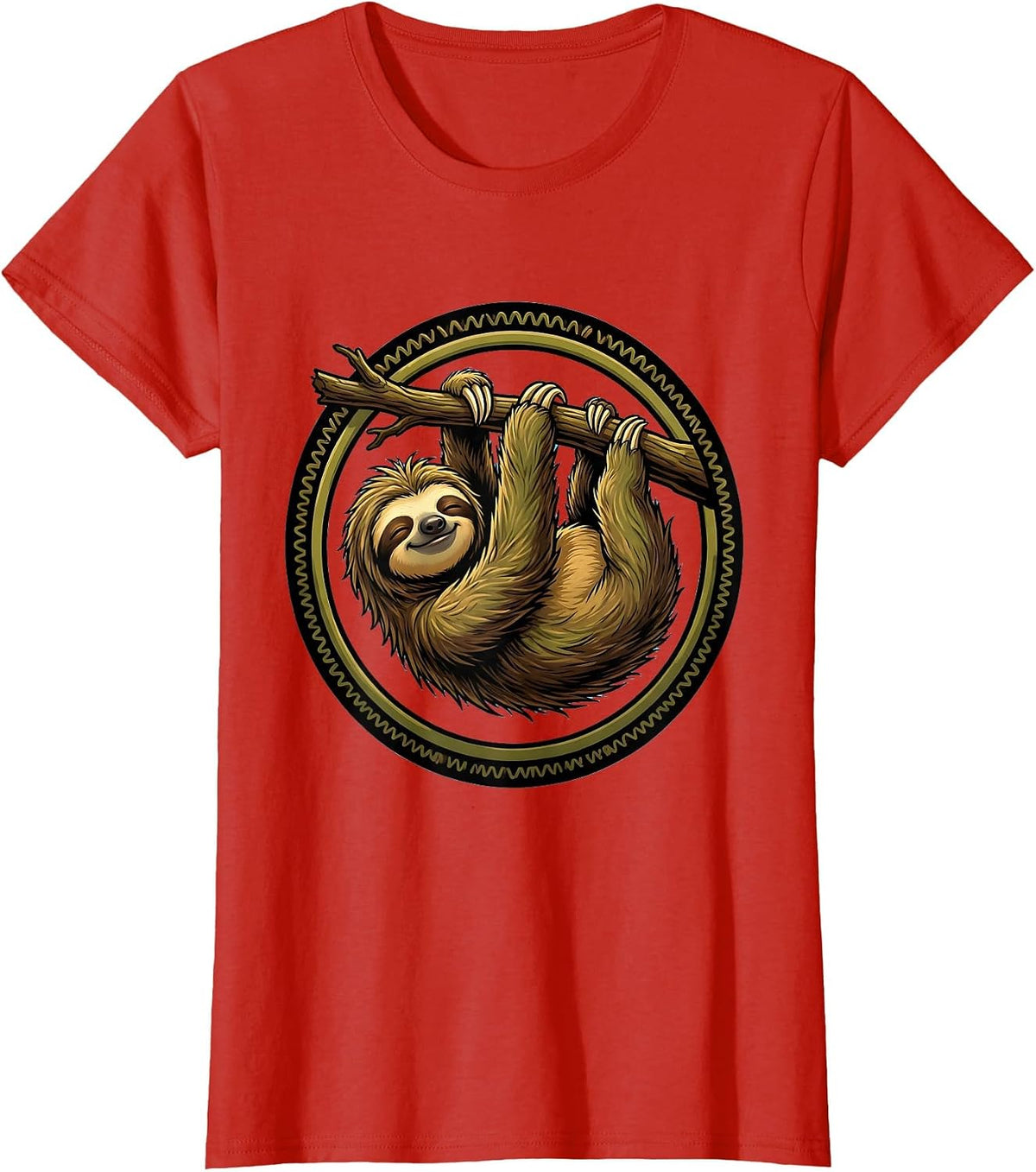 We Do Not Care Club Sloth Hanging From Branch T-Shirt - Red
