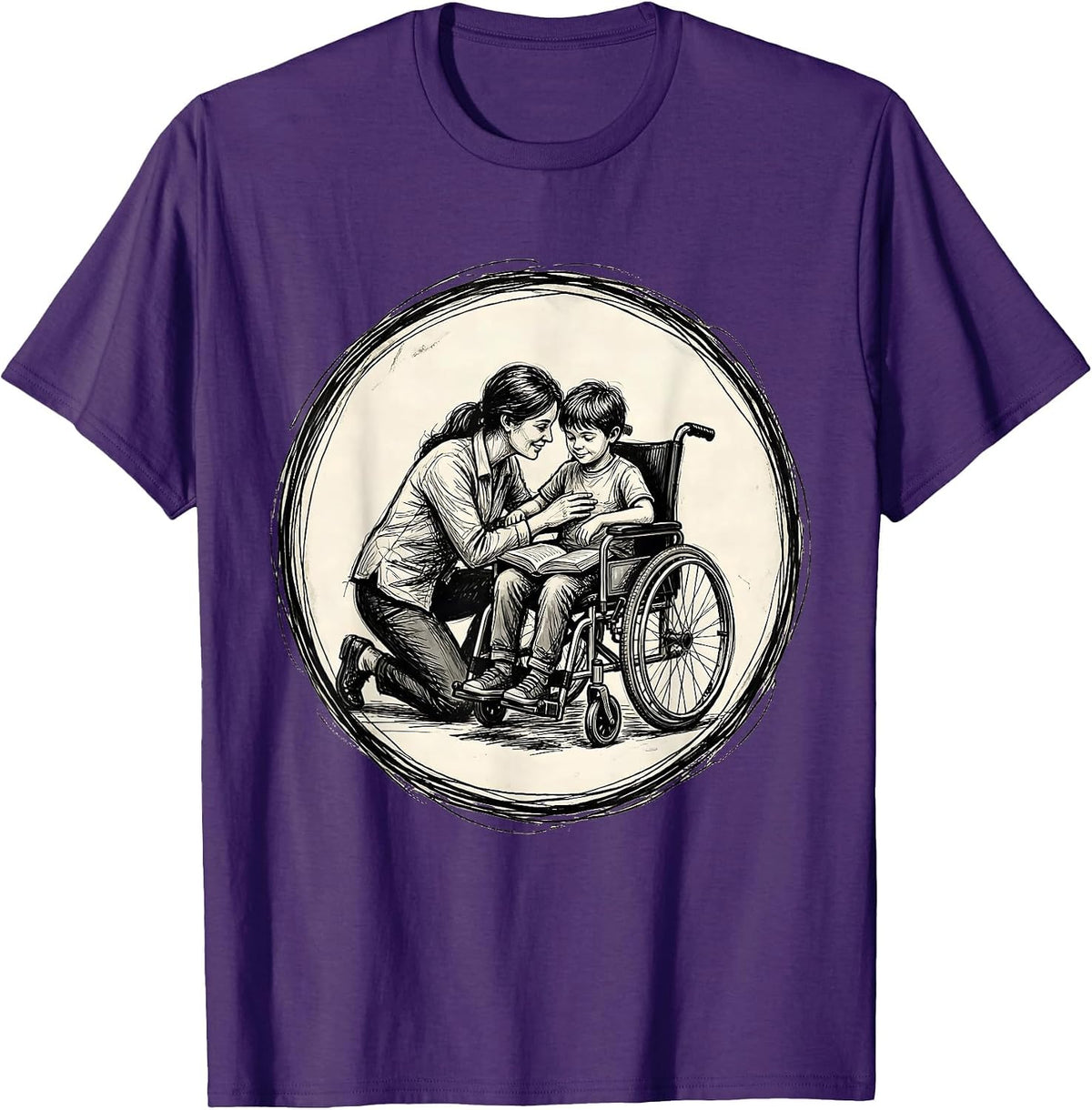 Special Education Teacher and Student Wheelchair Art T-Shirt - Purple
