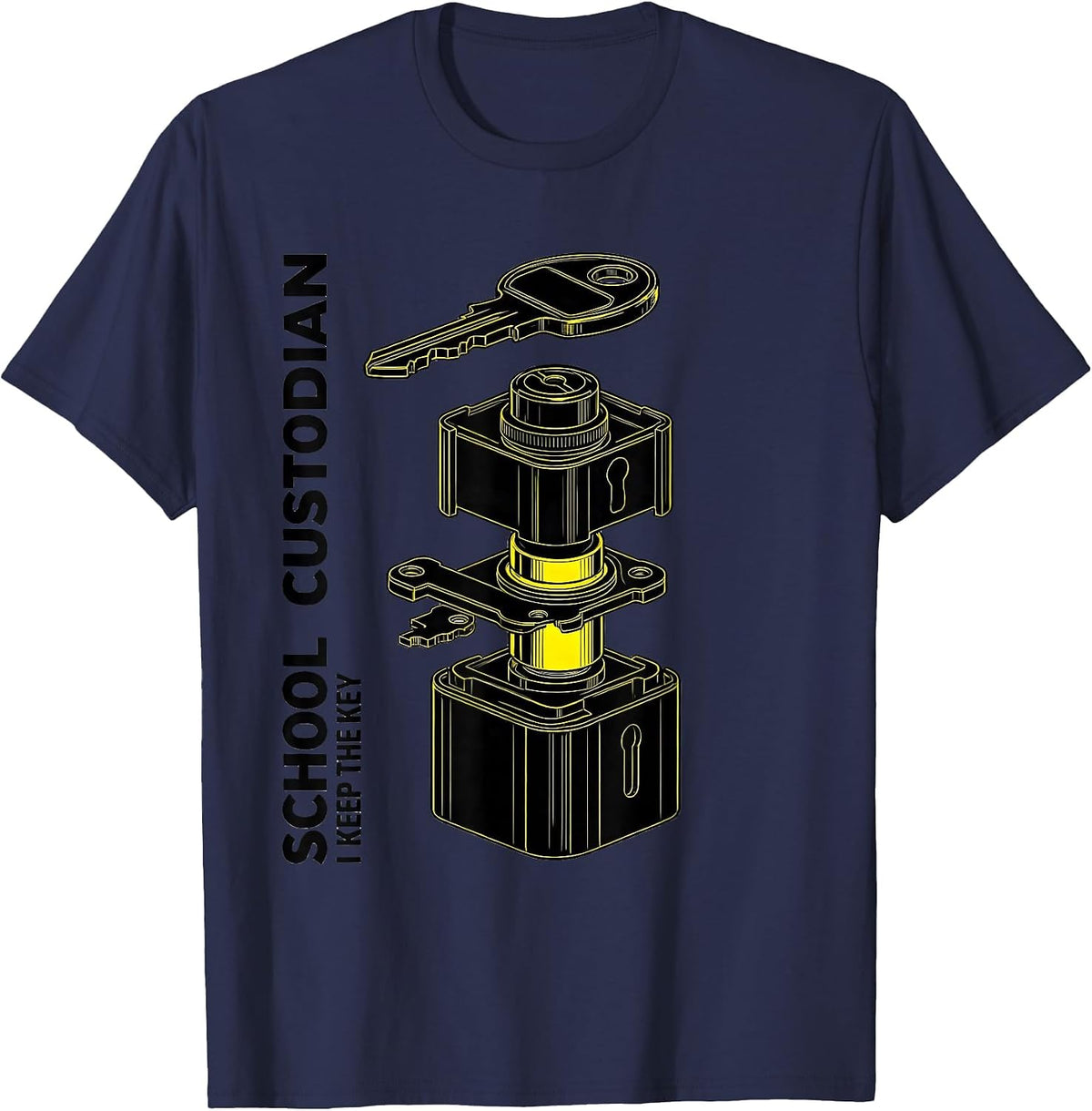 School Custodian, I Keep The Key Funny Custodian T-Shirt - Navy Blue