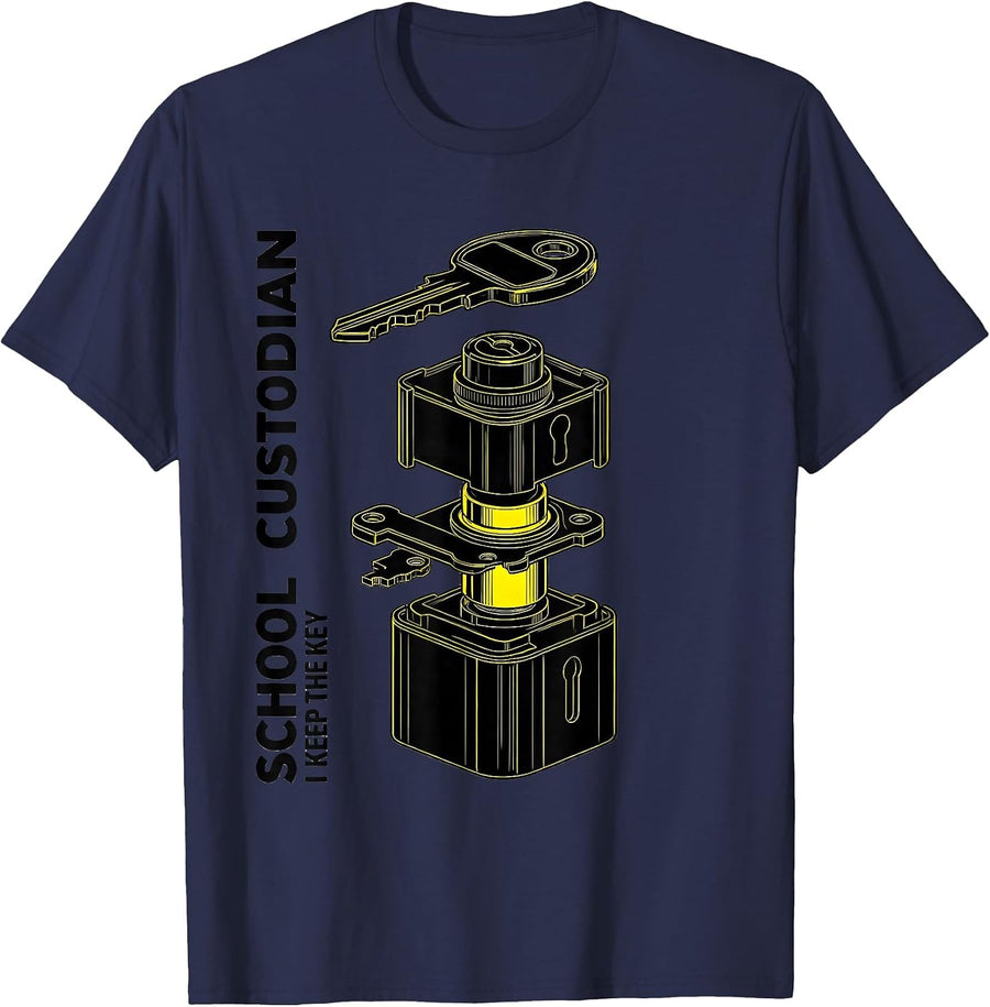 School Custodian, I Keep The Key Funny Custodian T-Shirt - Navy Blue